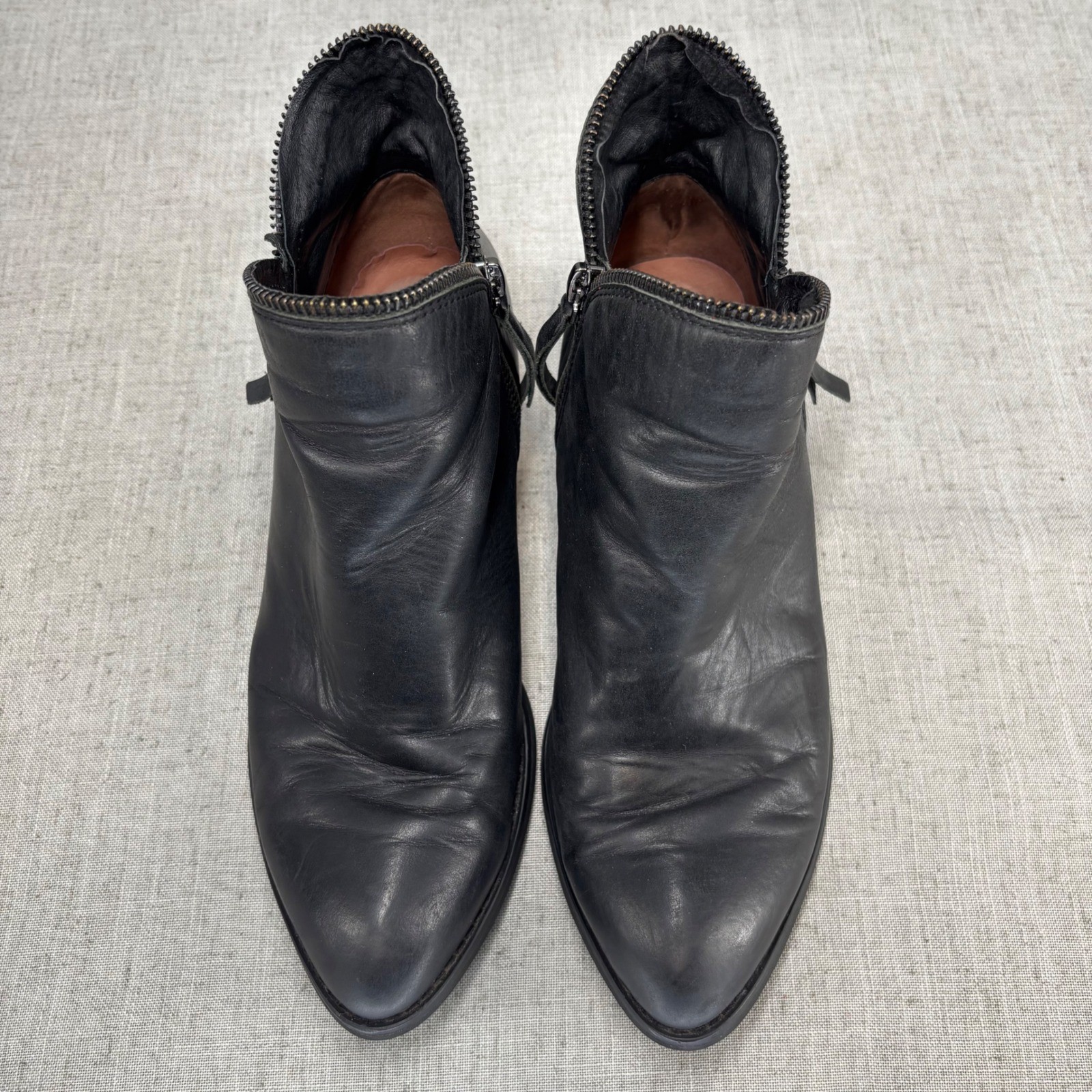 Jeffrey Campbell Crockett Booties Black Leather Zipper Distressed Women’s 7.5