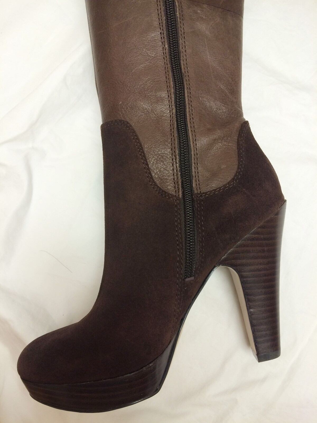 Women Shoe Size 5M Nine West Brown Leather/Suede Knee High Boots Side buckle-NEW