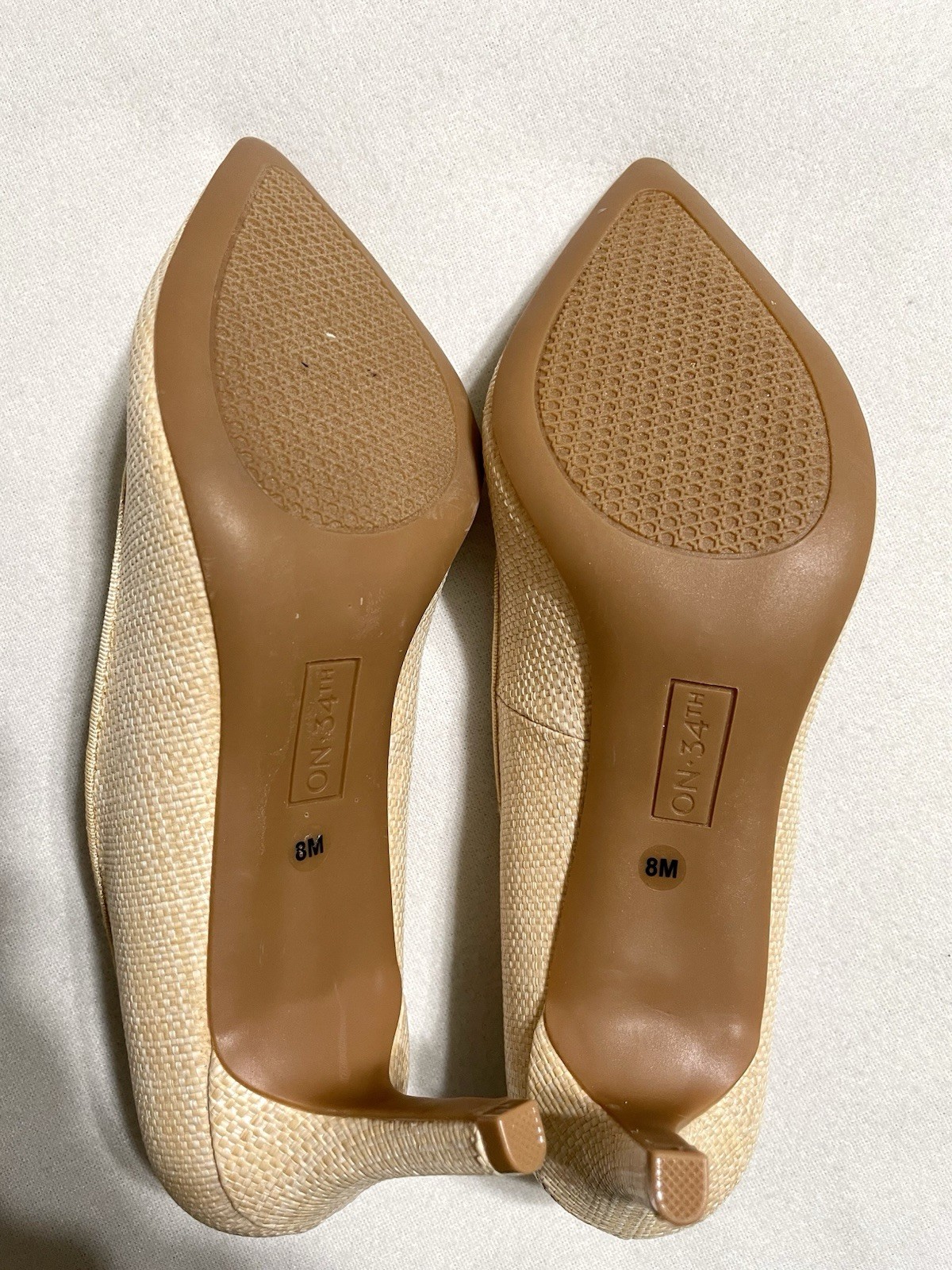 On 34th Jeules Cream Raffia Pumps Pointed Toe Nude Heels Coastal Classic Size 8