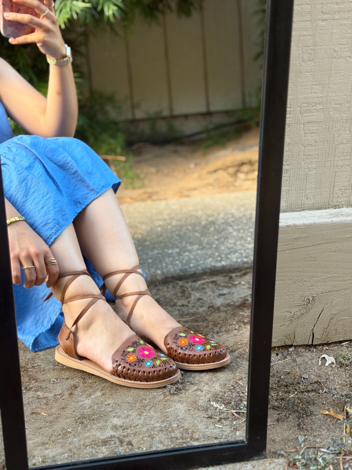 Mexican huaraches women/ Alpargata Flowers/ Leather/ Lace Up