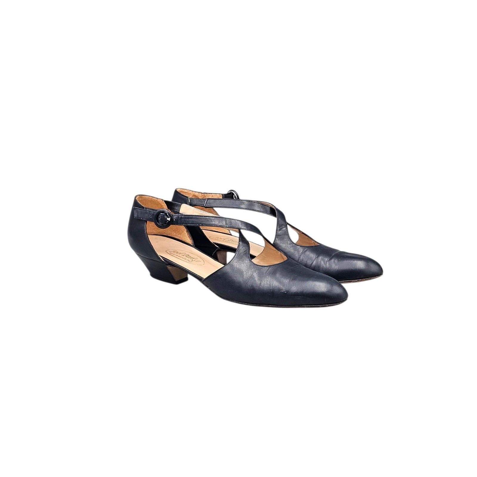 Joel Parker Women’s Size 10 AA Narrow EUC VTG Navy Leather Strappy Pumps Heels