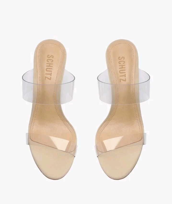 Schutz Ariella Nude Transparent Leather Sandals Size 7B 👡 New