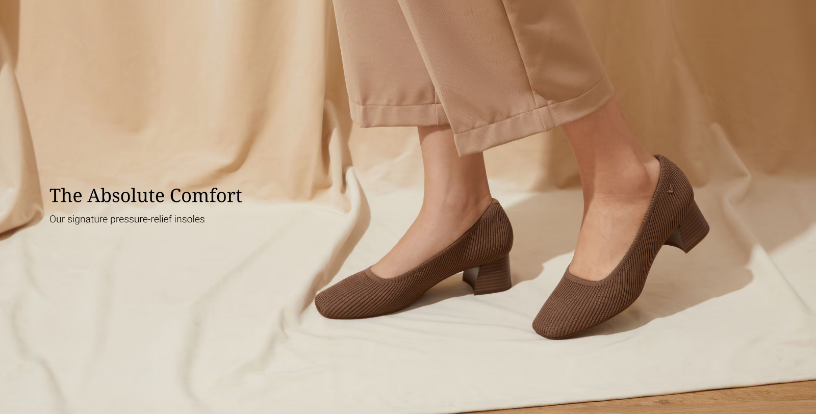 Vivaia Melody Pro Square-Toe Almond Knit Chunky Heel