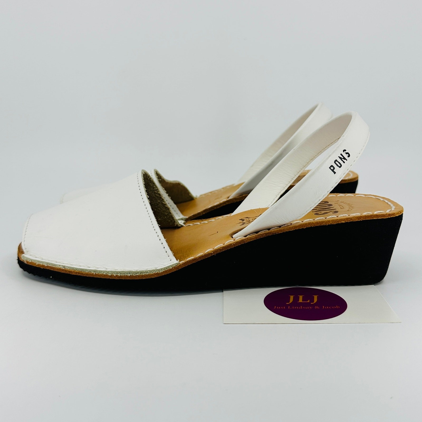 Pons White Full Grain Leather Wedge Avarcas Sandals Women’s Size 7 Made in Spain