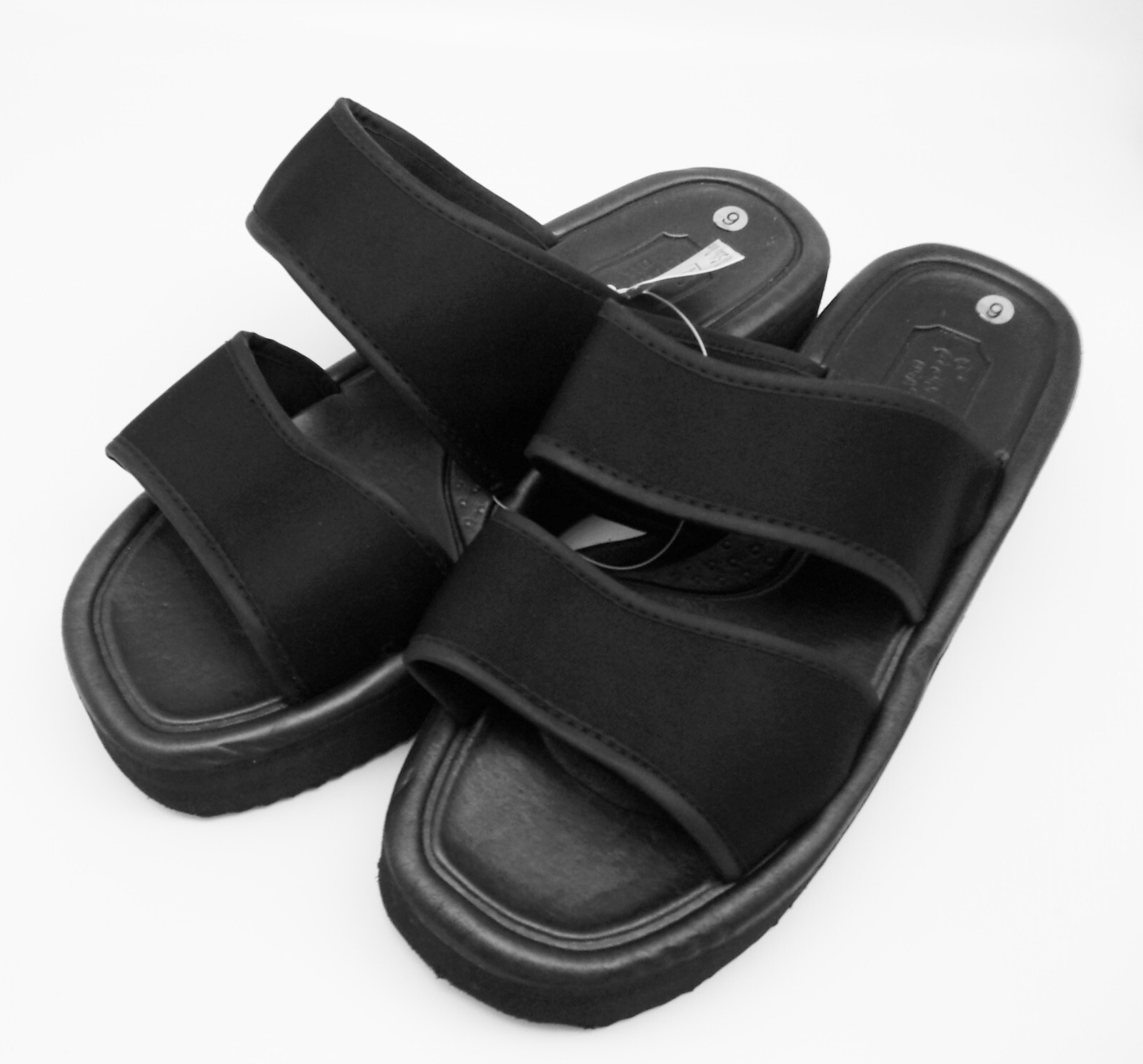 Easy USA Women’s Black Double Strap Slide Platform Sandals 6, 7, 8, 9, 10, 11