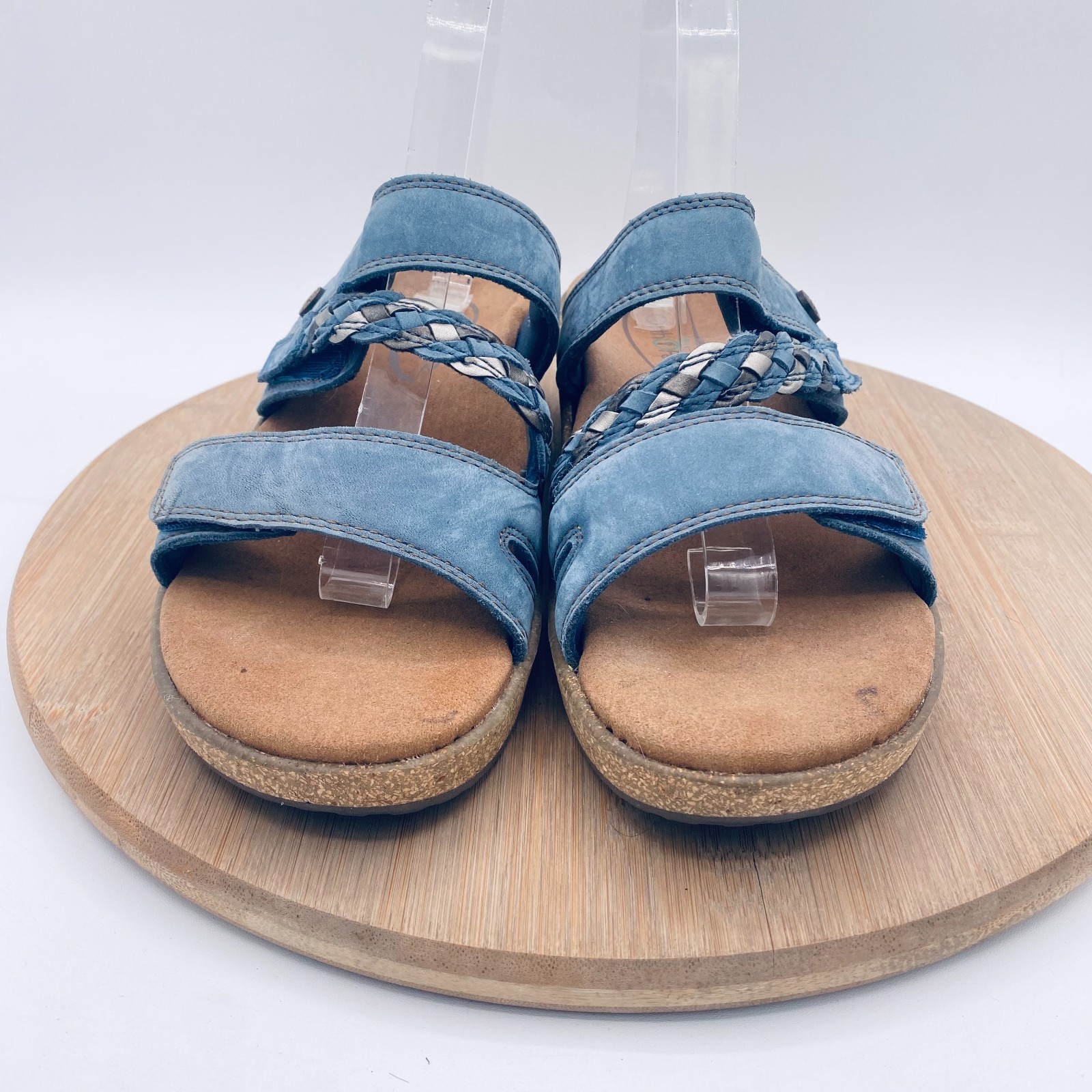 Orthofeet Sandals Womens 9 Blue Leather Comfort Carrie Slides Peep