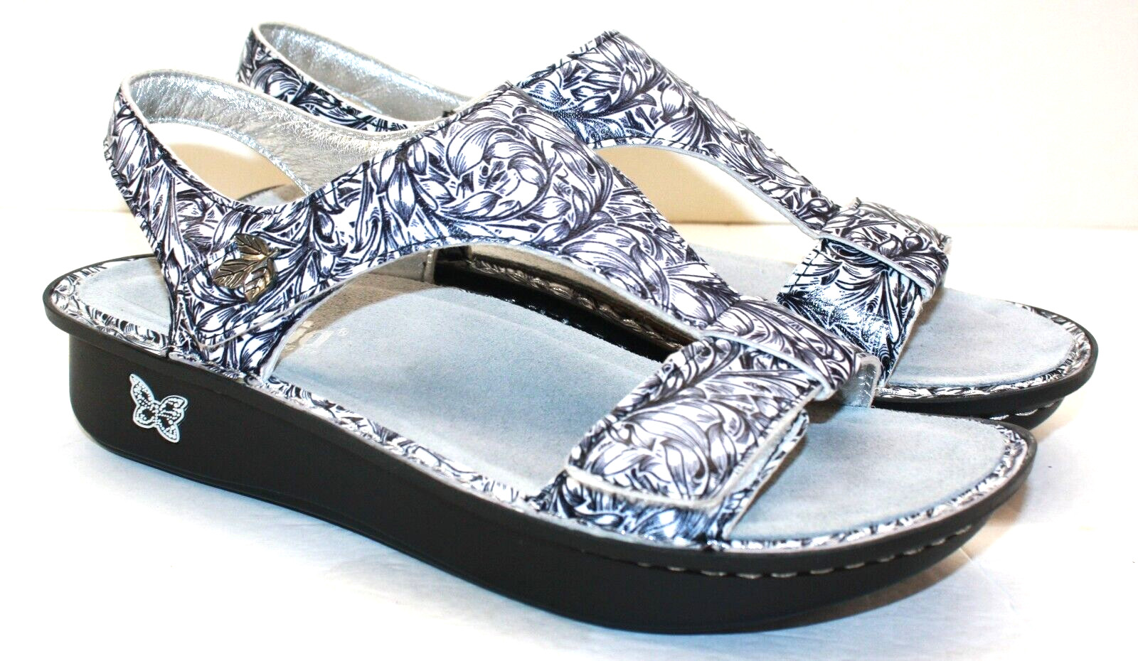 Alegria Kendra Women’s 1`0.5 – 11 EU 41 White Navy Blue T-Strap Leather Sandals