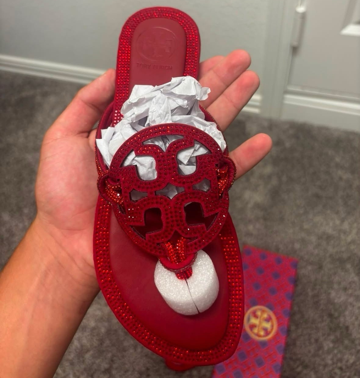 Tory Burch Women’s Red Leather Glitter Logo