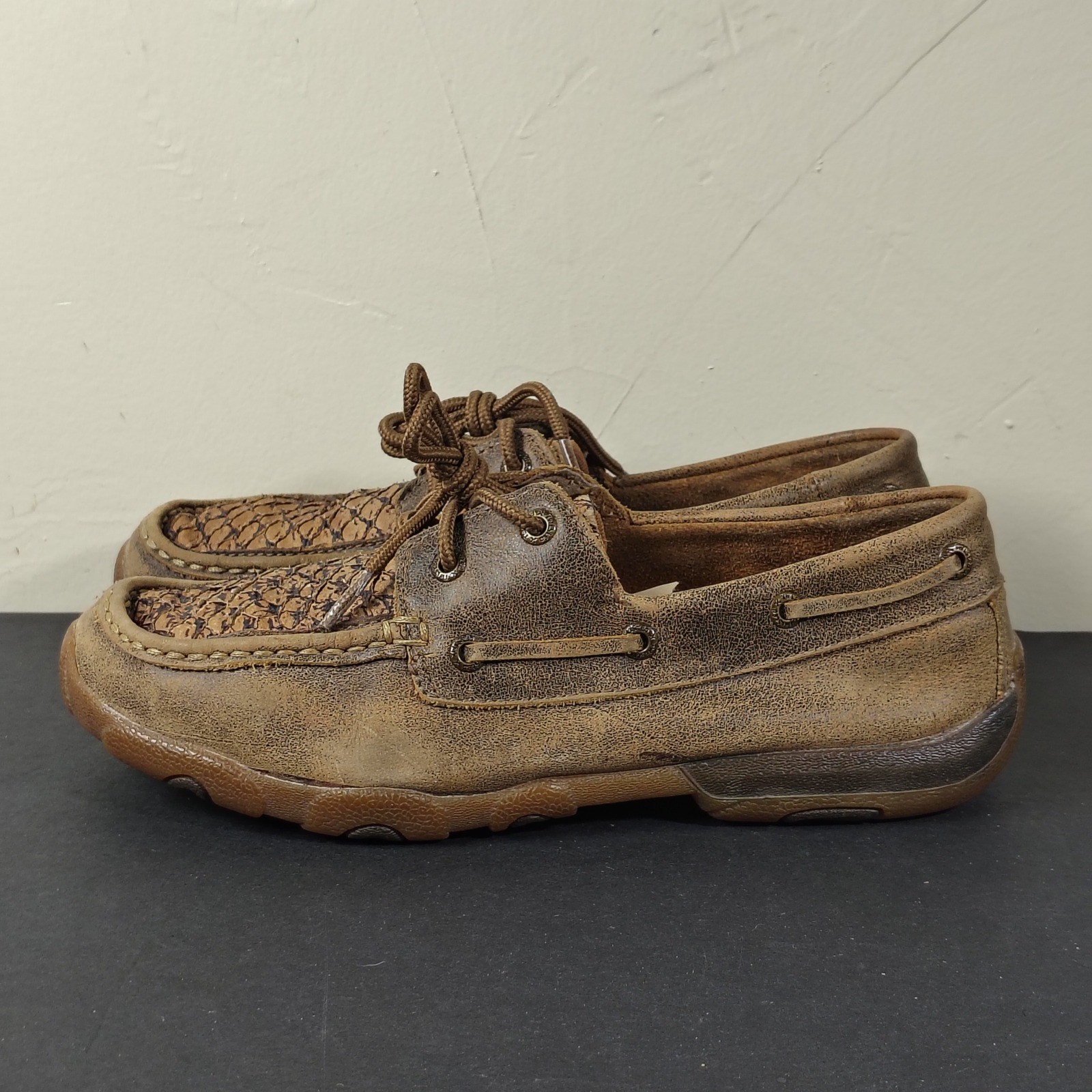 Twisted X Driving Mocs Women 8 Brown Leather Snakeskin WDM0069 Western Loafers