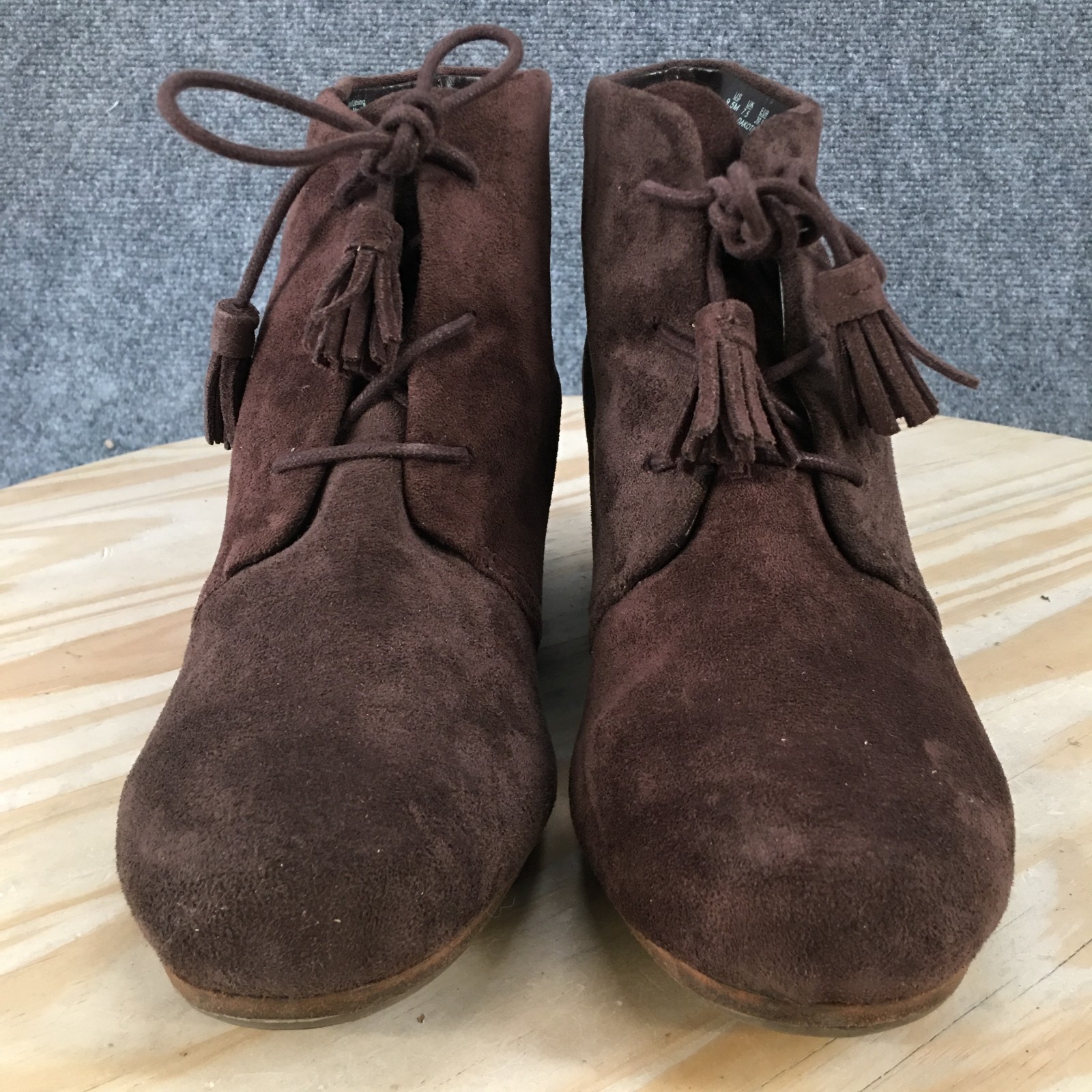 Dr. Scholl’s Boots Womens 9.5 M Dakota Ankle Bootie Brown Fabric Wedge Heels