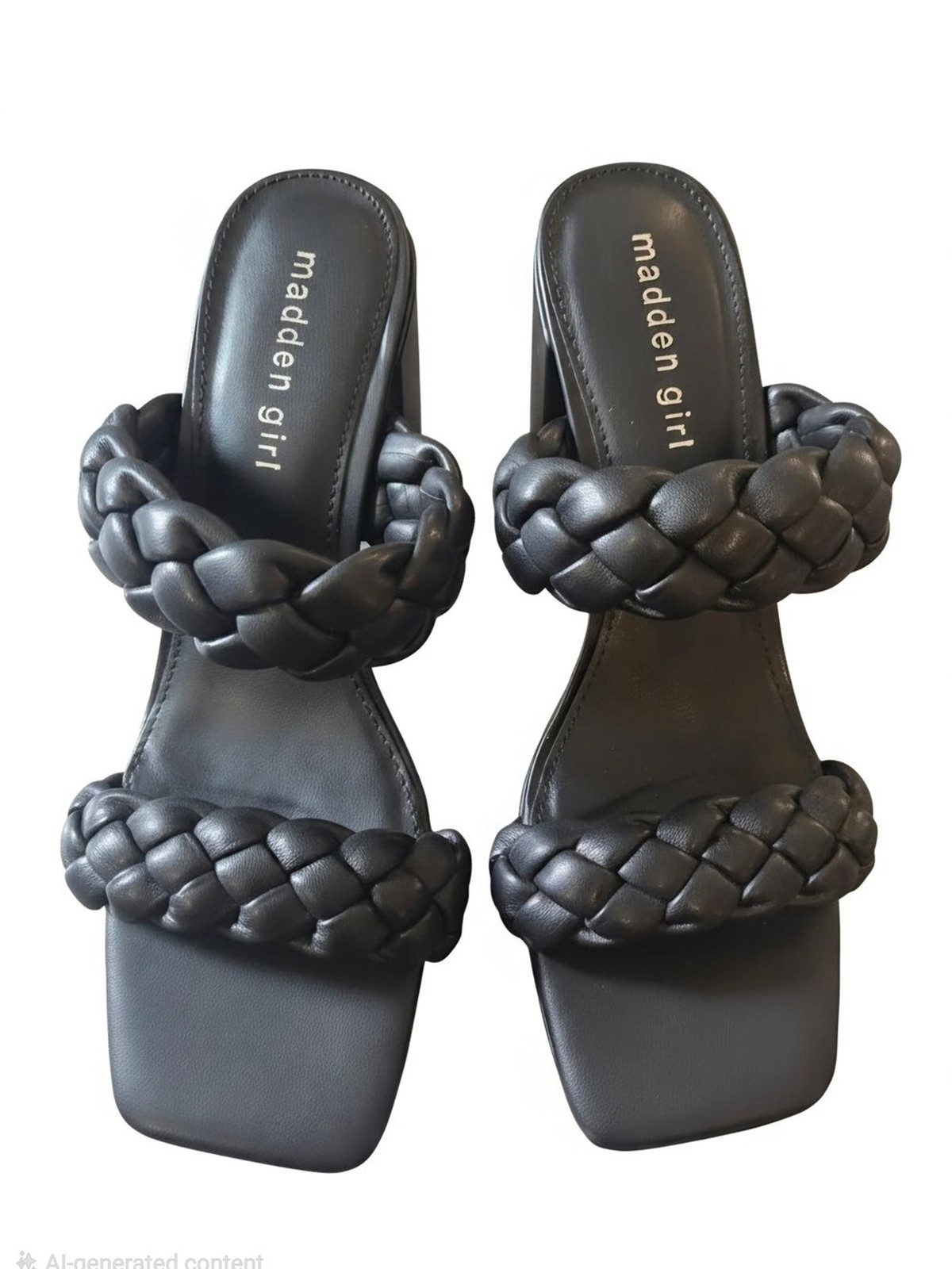 Madden Girl Black Braided Double-Strap Slide Heels