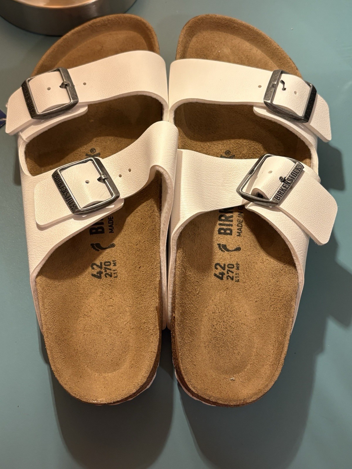 Birkenstock Arizona White 2-Strap Adjustable Buckle Slide Sandals EU 42
