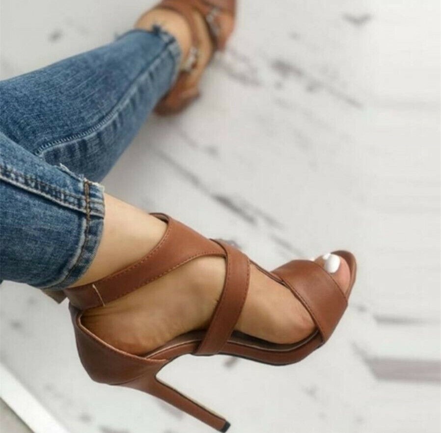 Womens Sexy Stiletto High Heels Ladies Ankle Strap Buckle Peep Toe Sandals Shoes