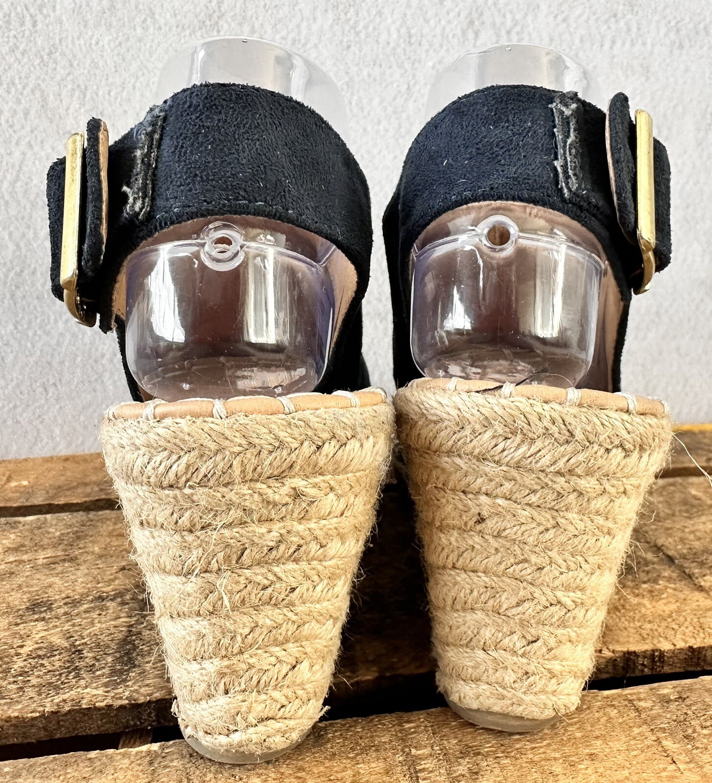 Blue Suede Wedge Shoes Espadrilles Buckle Business Office Fall Women’s Size 7