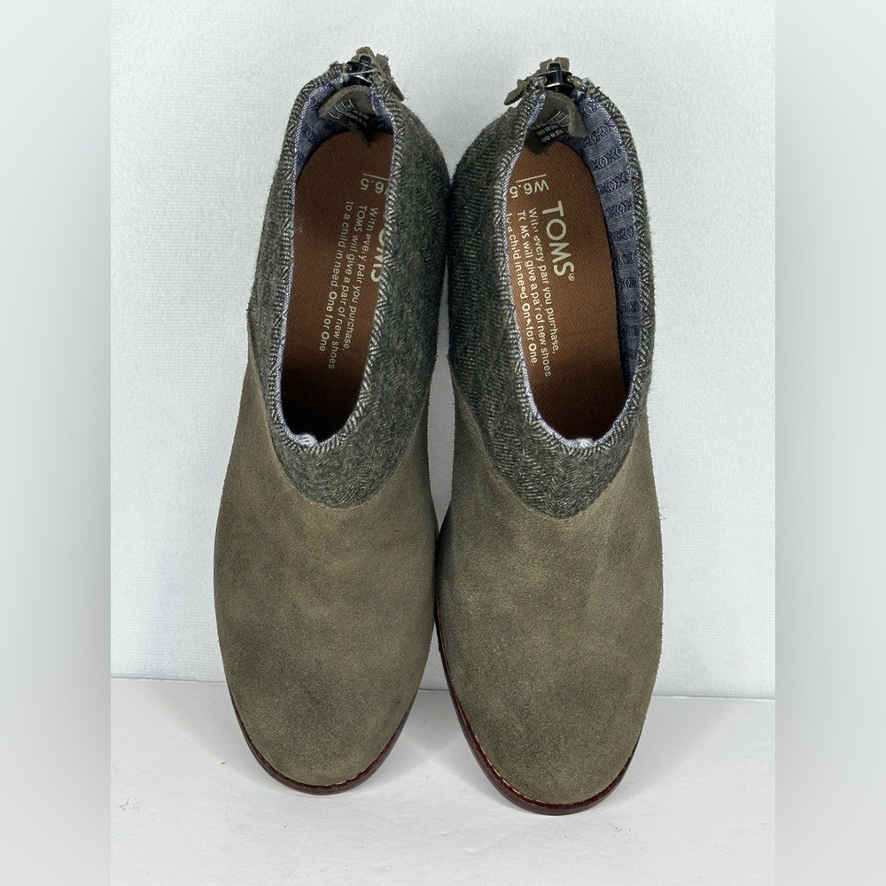 Toms Leila Ankle Boots Olive Green Herringbone Sz 6.5
