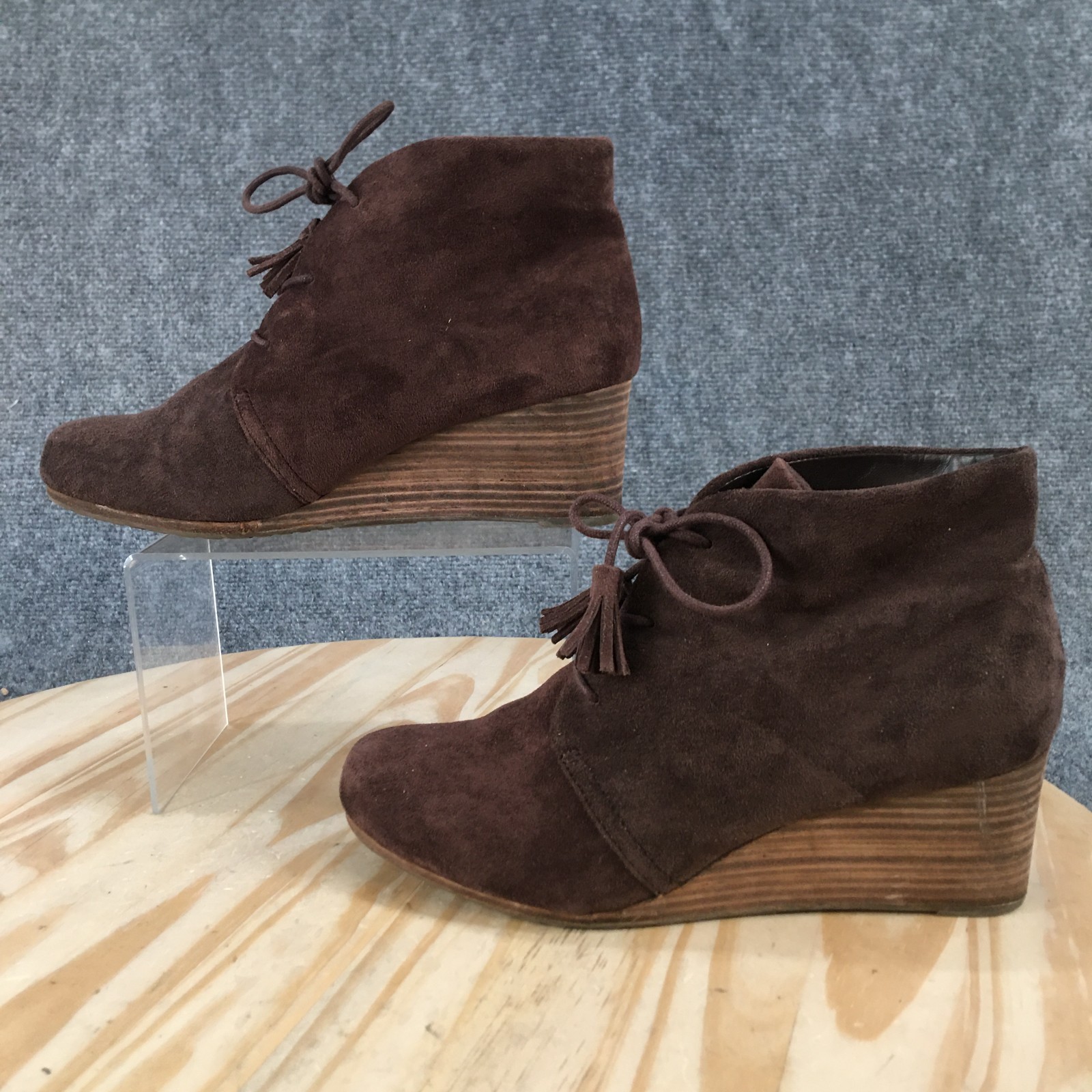 Dr. Scholl’s Boots Womens 9.5 M Dakota Ankle Bootie Brown Fabric Wedge Heels