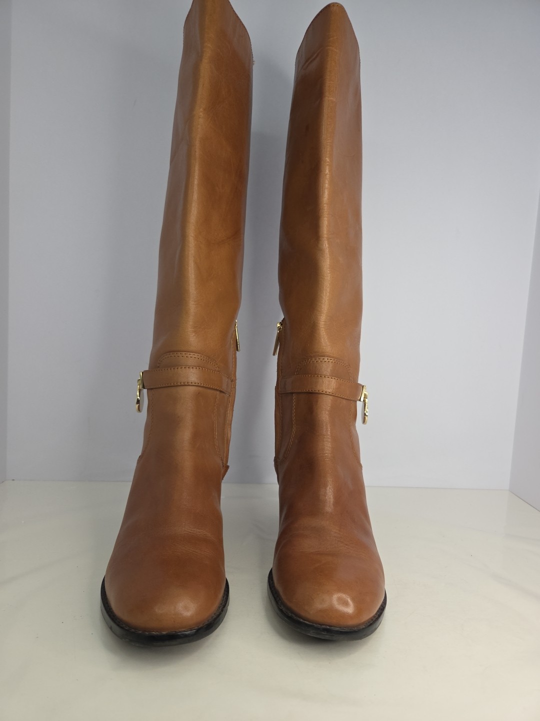 Michael Kors Hamilton Luggage Riding Boots Smooth Camel Colored Leather Sz 5.5 M