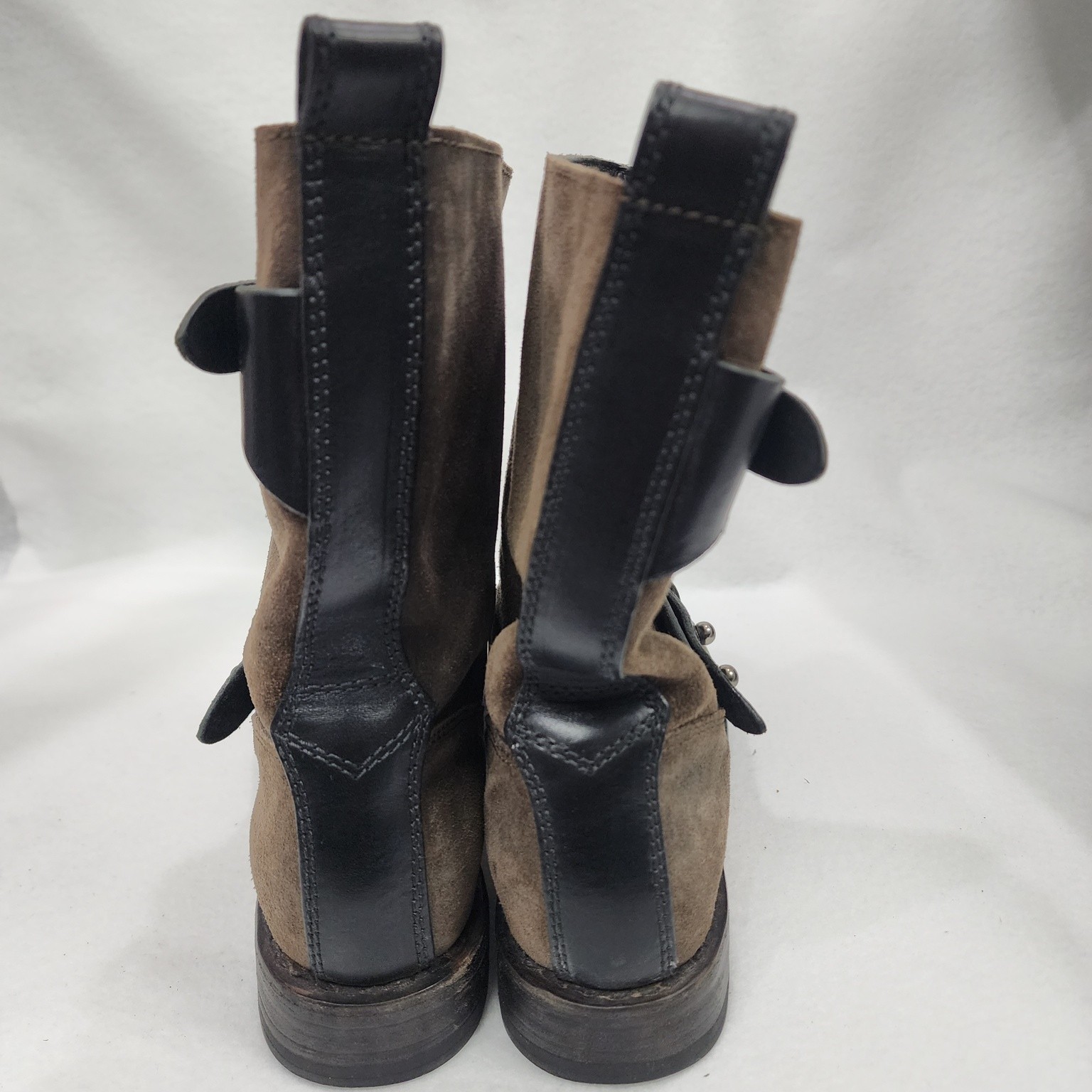 Rag & Bone Womens 38.5 Moto Boots Brown Calfskin Suede Round Toe Biker Boots