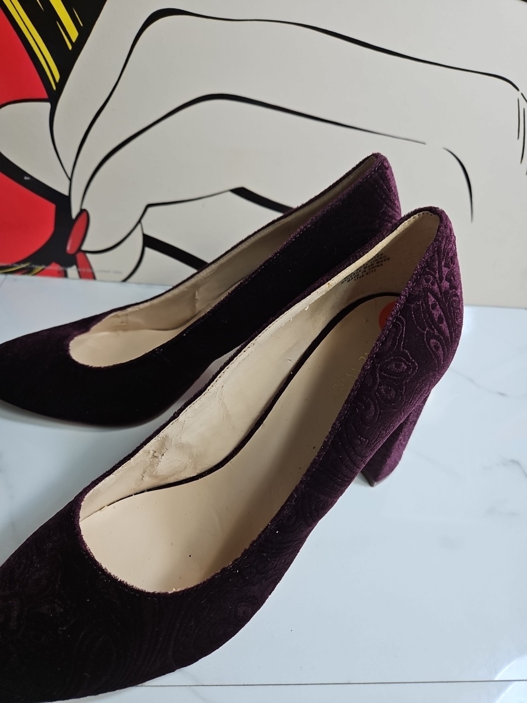 Ninewest Textile Velvet Textured Purple 3.7″ Heels Pump Slip-On Shoes 9.5M