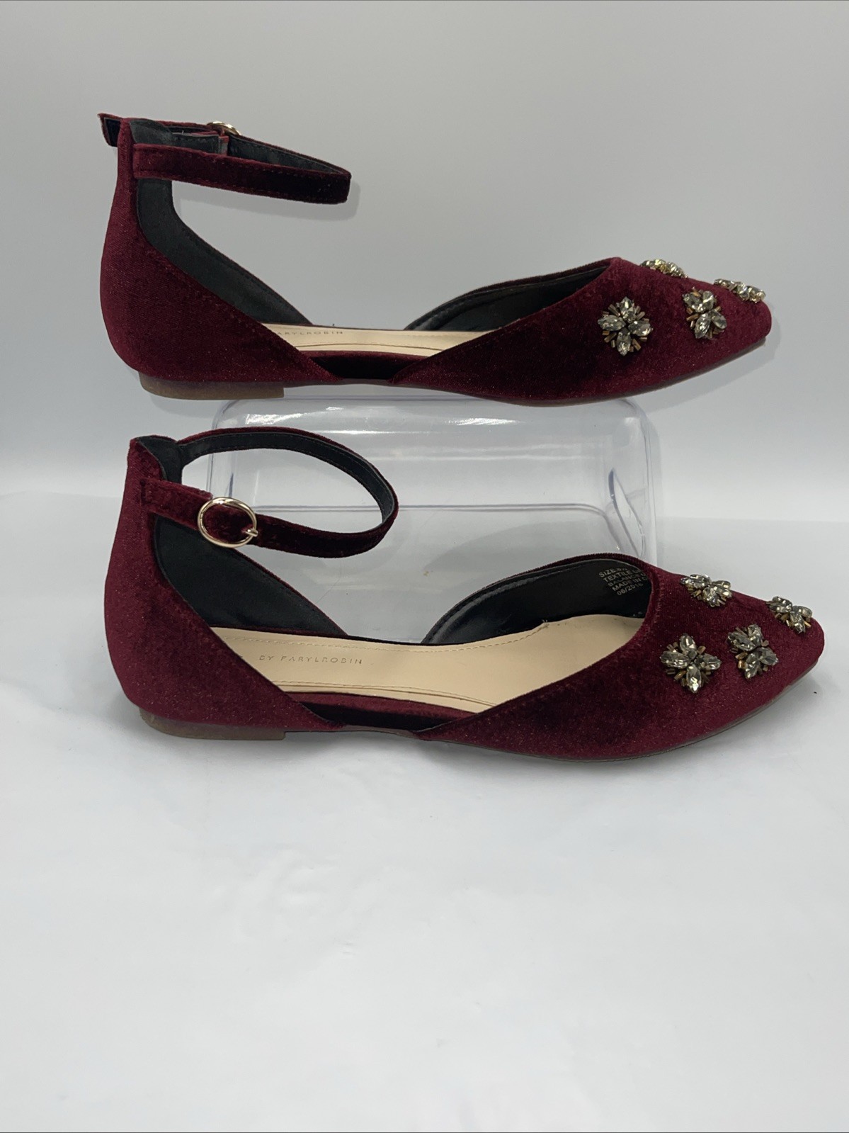 By Farylrobin Celinda Velvet Embellished Flats Wine / Red Women’s Size 6.5