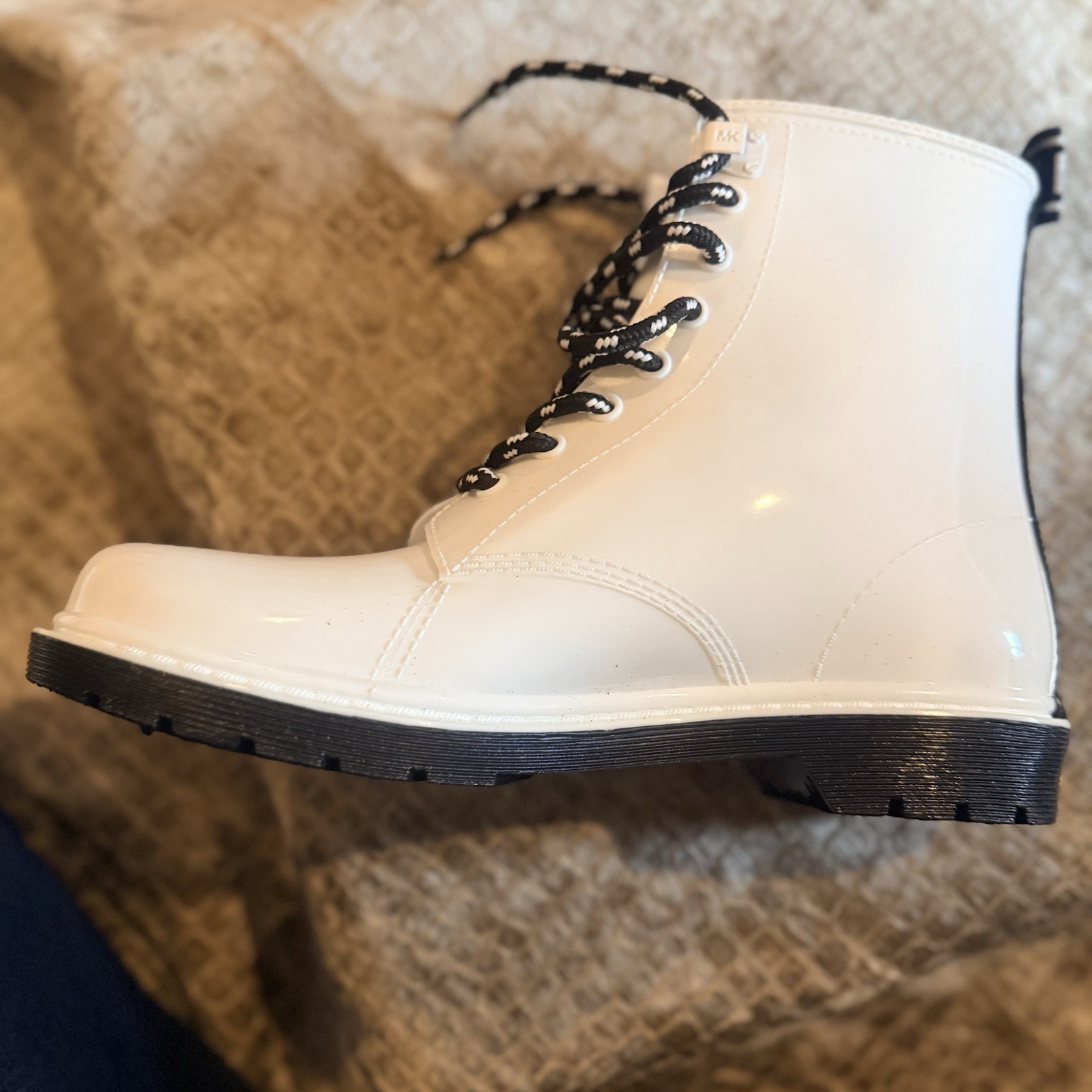 Michael Kors Women’s Waterproof Lace-Up Rain Boots White Logo Pull Tab