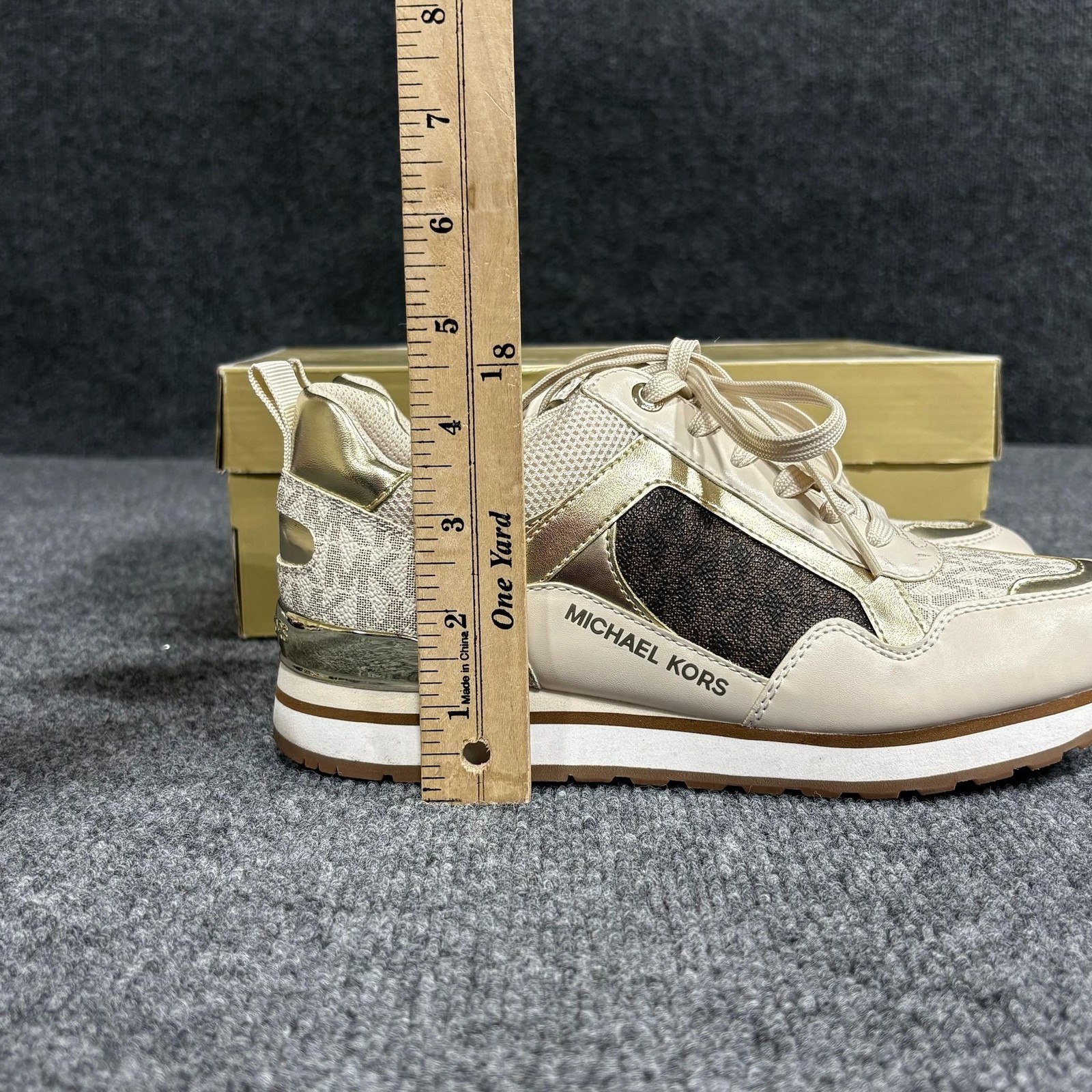 Michael Kors Shoes Womens Size 7 Gold Wilma Trainer Logo Colorblock Sneakers