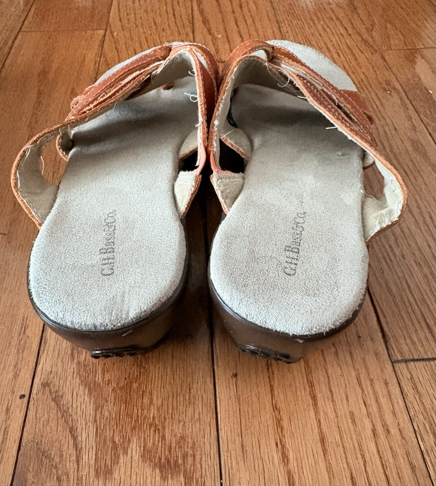 Bass Womens Brown Leather Wedge Thong Slip-On Sandals Comfort US 8 M