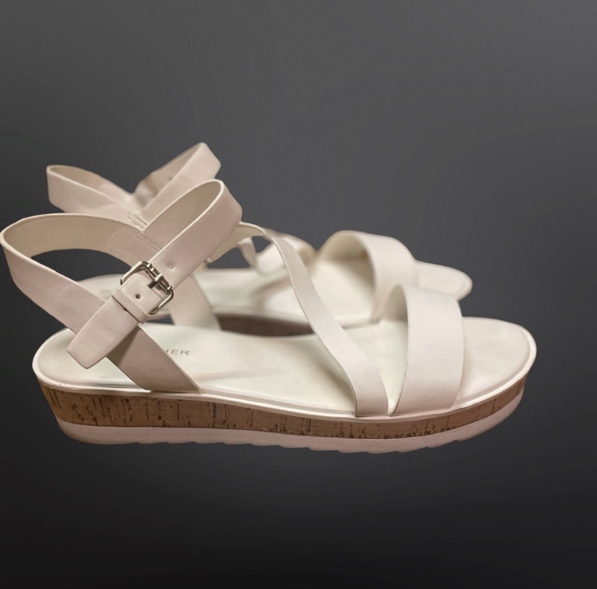 Marc Fisher Women’s White Strappy Ankle Strap Buckle Sandals US 6