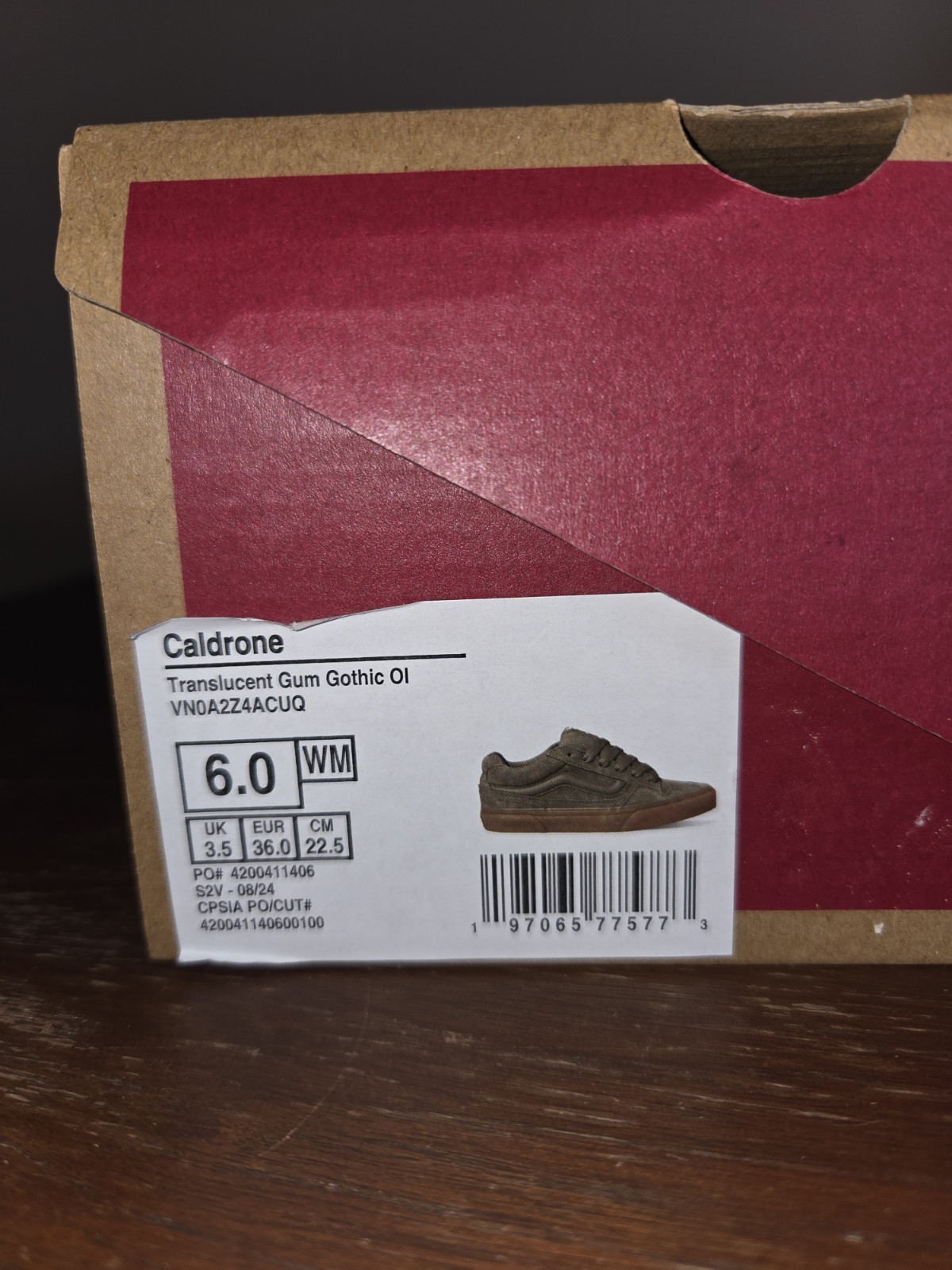 Vans Caldrone Gothic Olive Translucent Gum Sole Sneakers Womens Size 6
