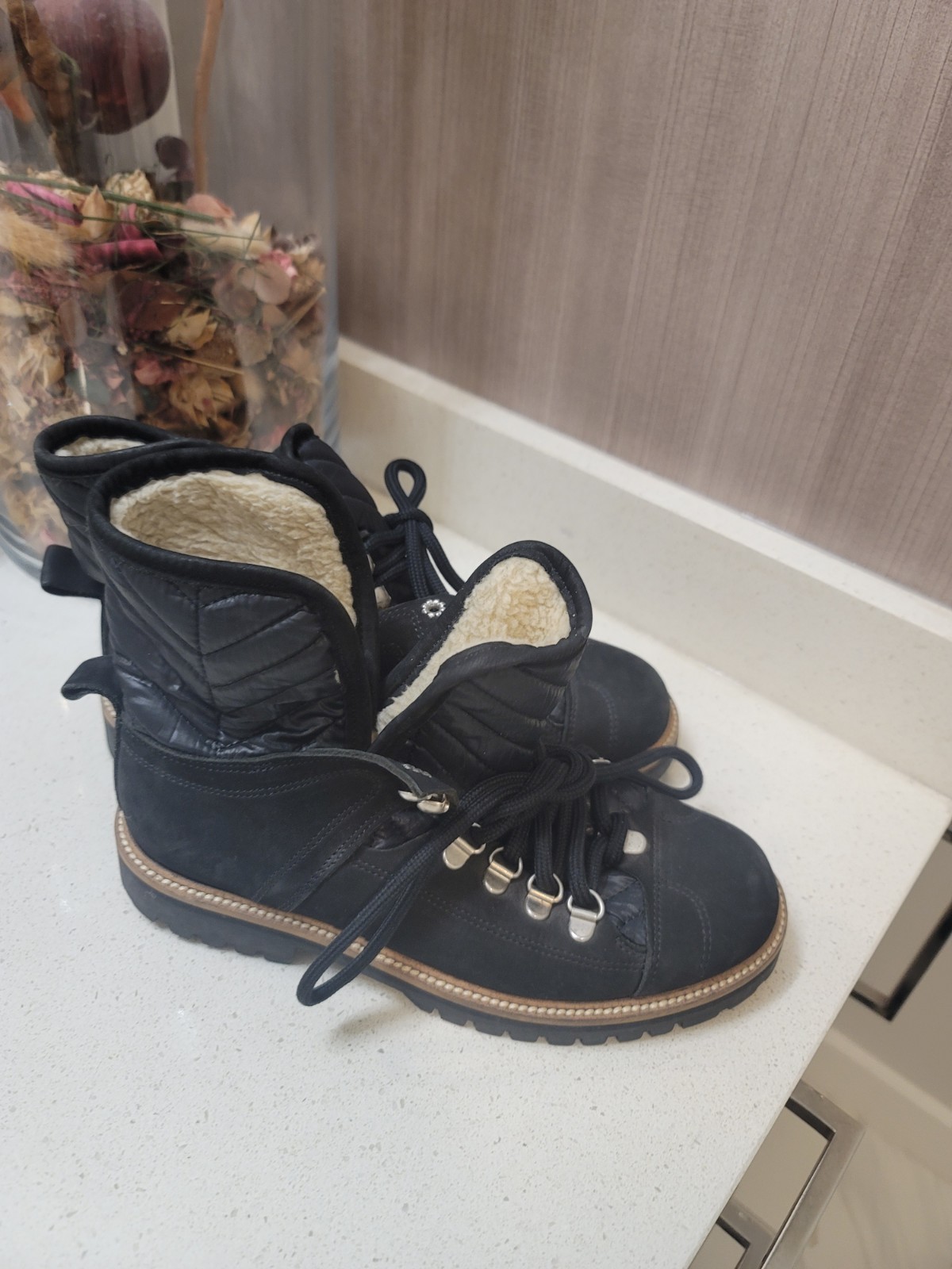 Ganni Women’s Edna Black Quilted Lace Up Boots Size 7 US 37 EU New!