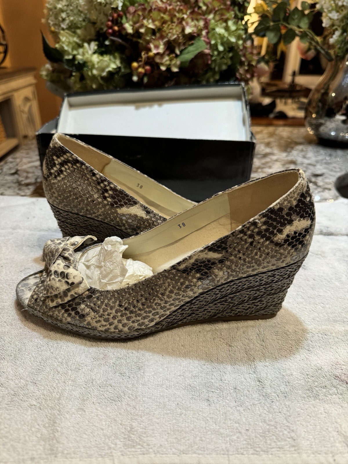 La Badia Firenze Women’s Snakeskin Wedge Heels Bow Detail | Made in Italy