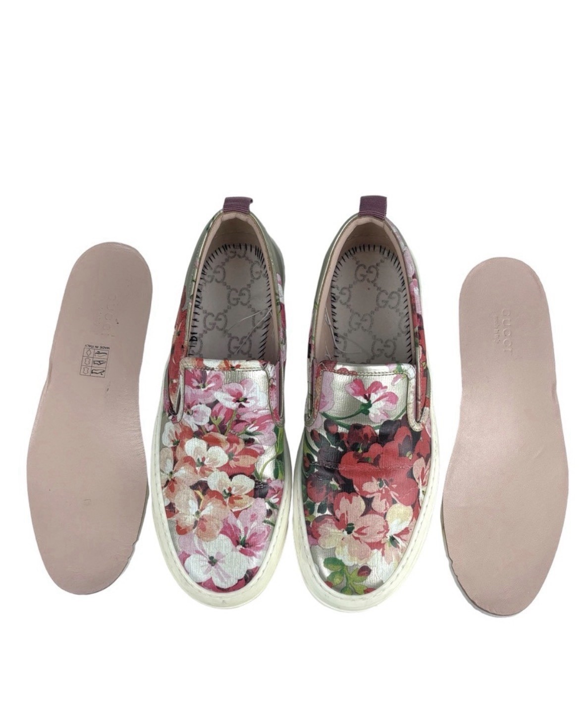 Gucci Floral Print Slip-On Flats Pink Leather Women’s Shoes size 36 US 6.5