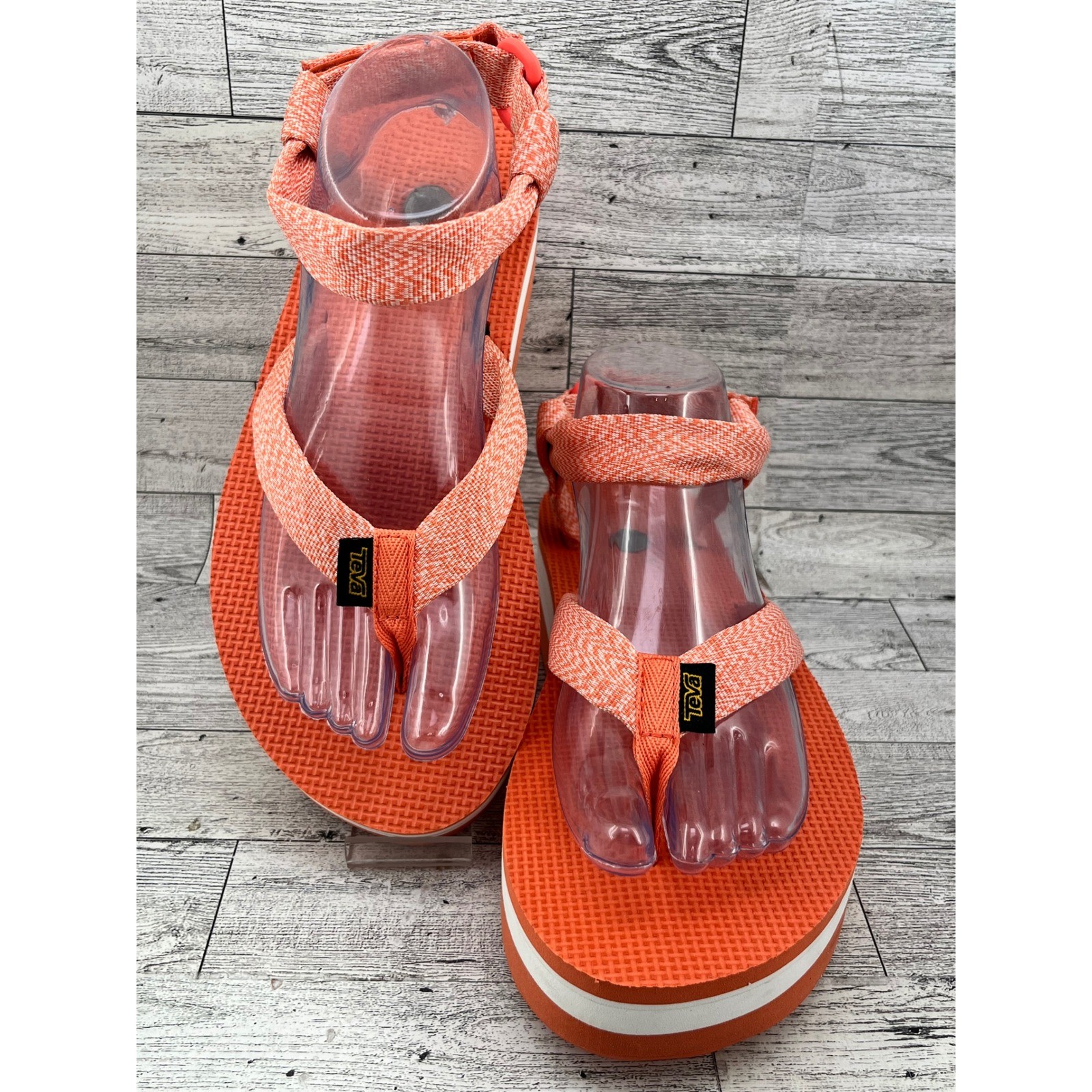 Teva Flatform Universal Orange White Platform Sandals 1008843 Women Size 10