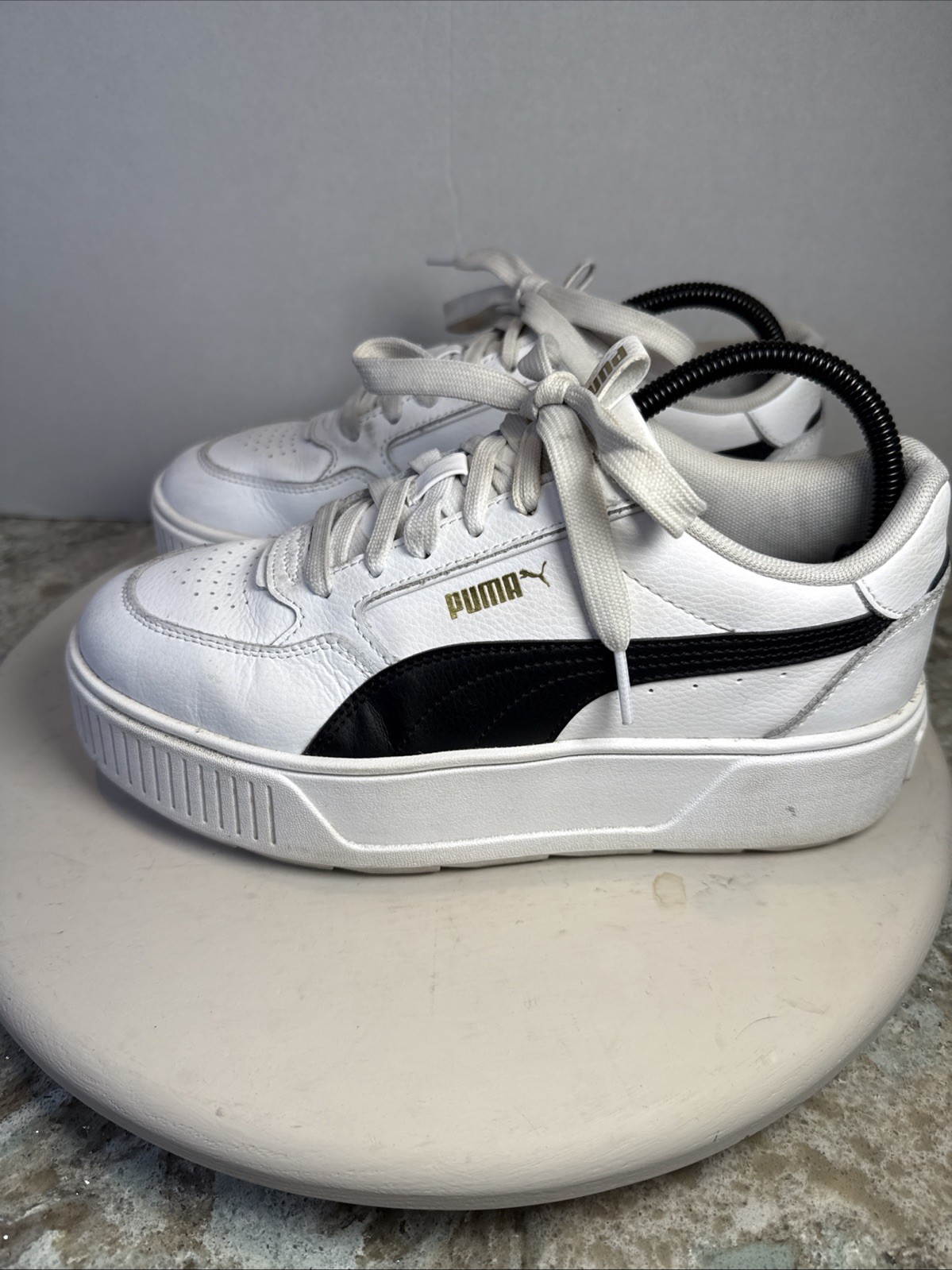 Size 8 – Puma Smash Platform v3 White Black Gold W Shoes Hip Hop School Trendy