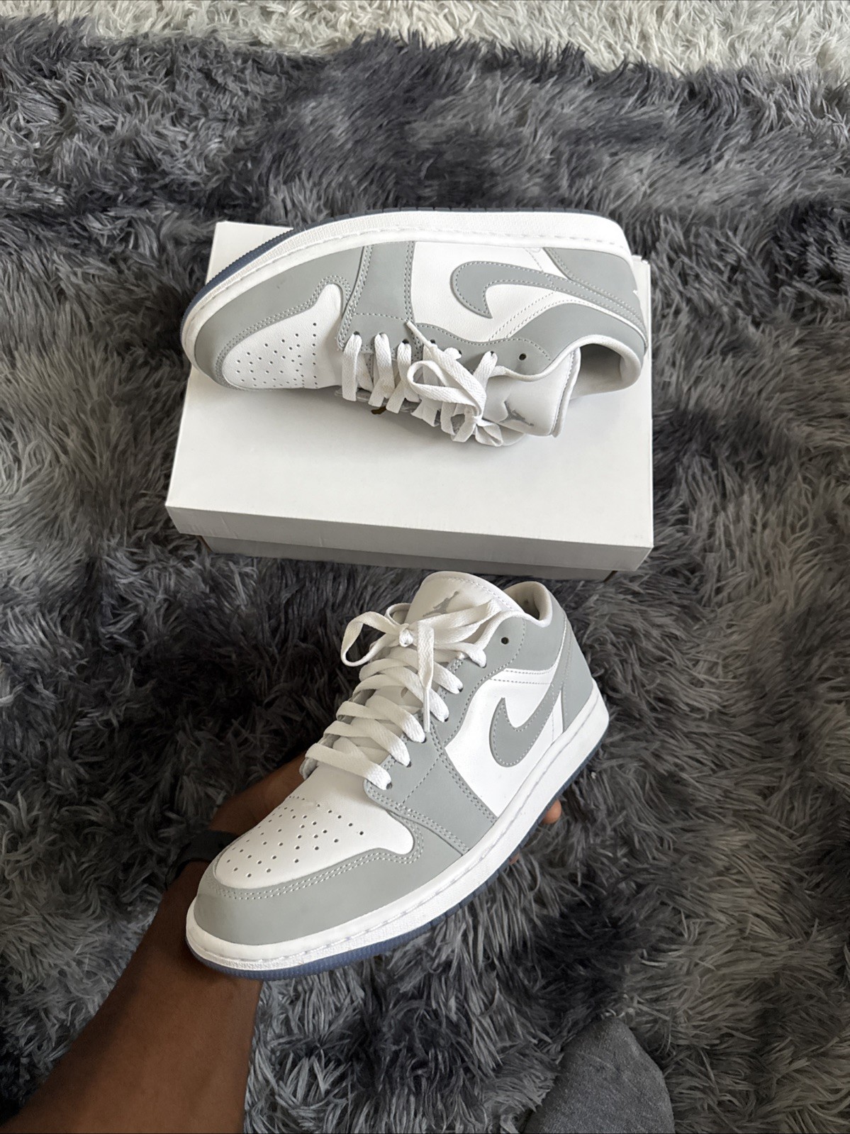 Size 9.5 – Jordan 1 Low White Wolf Grey W