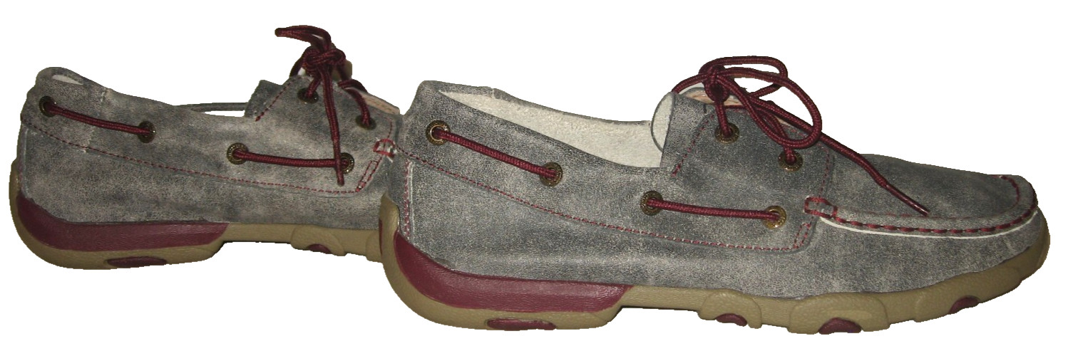 Women’s TWISTED X Gray Leather Lace-Up Driving Mocs Boat Shoes 9/39-40