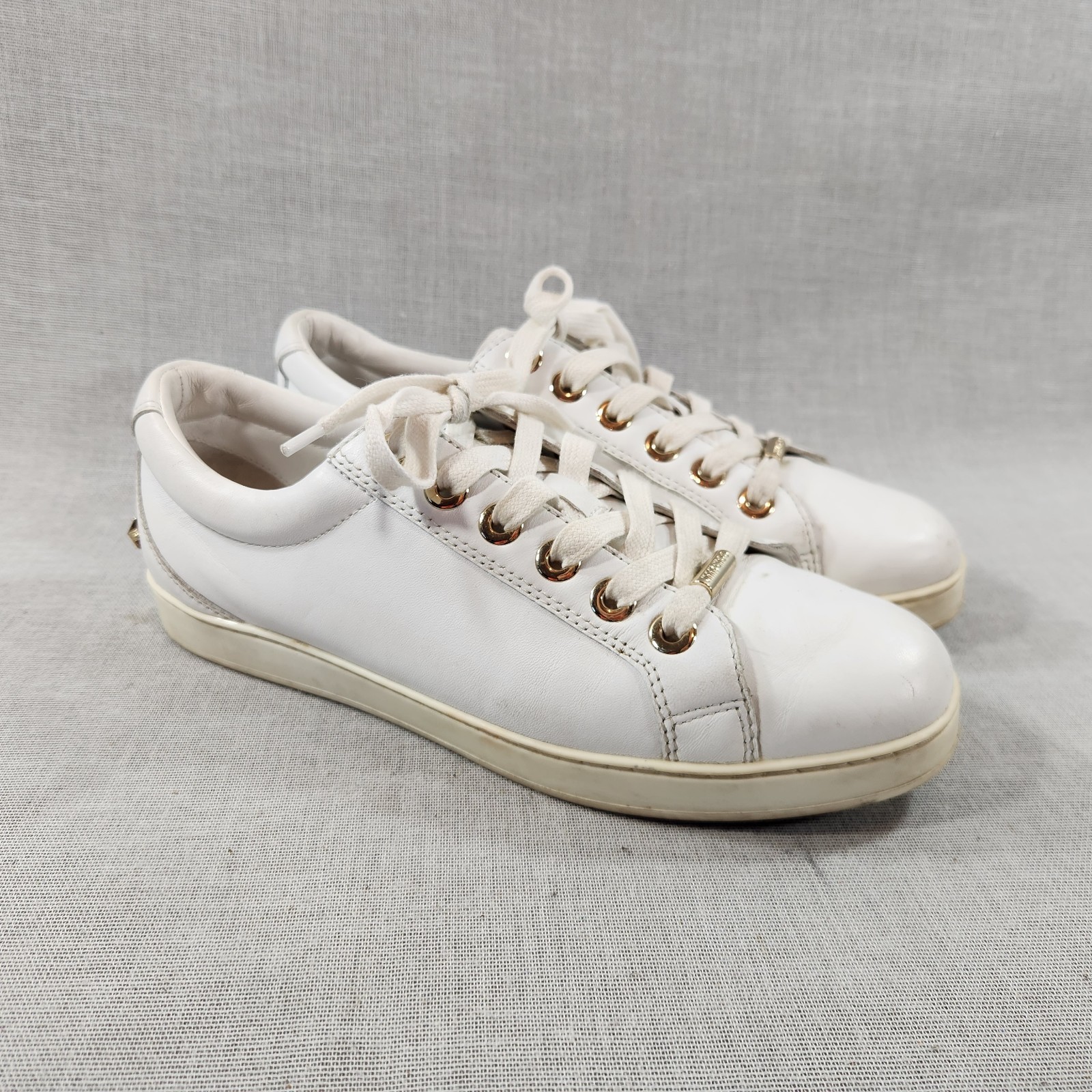 Jimmy Choo Womens Size 8 Rhinestone White Leather Lace Sneakers SEE DESCRIPTION