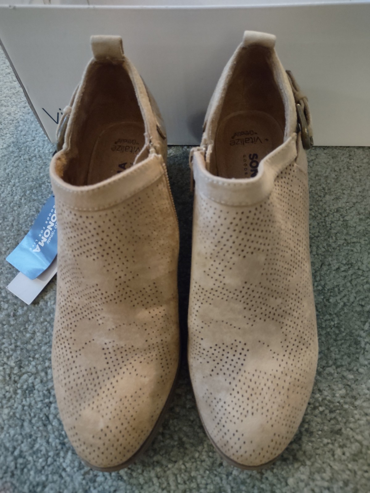 Misses Faux Suede Taupe Booties, Zip, Ortholite Cushion, 2-inch Heel, 5 1/2, New