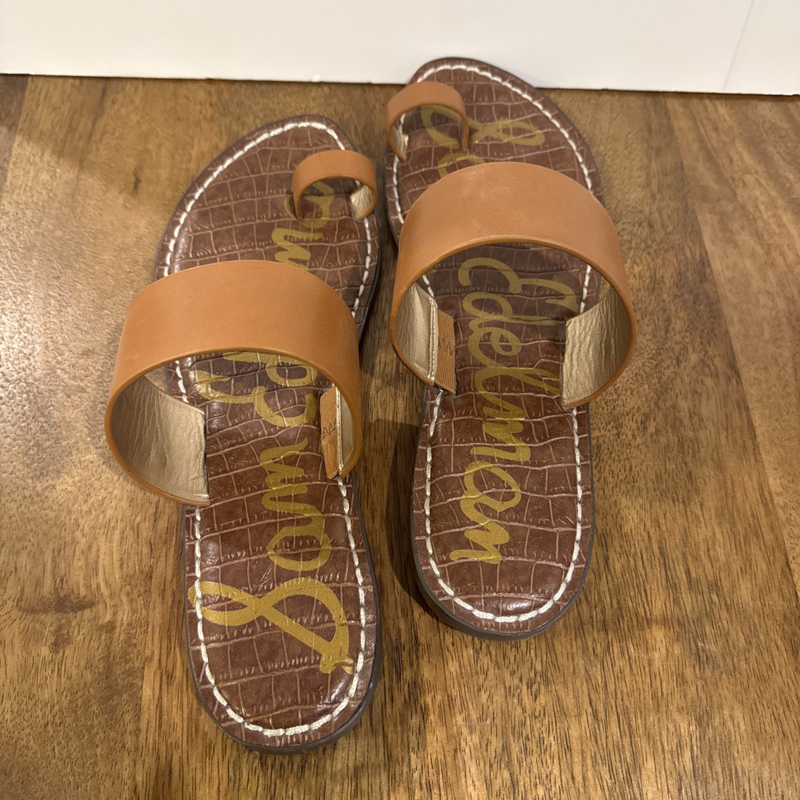 Sam Edelman Gorgene Women’s Brown Leather Slide Sandals Strappy Toe Ring 9M