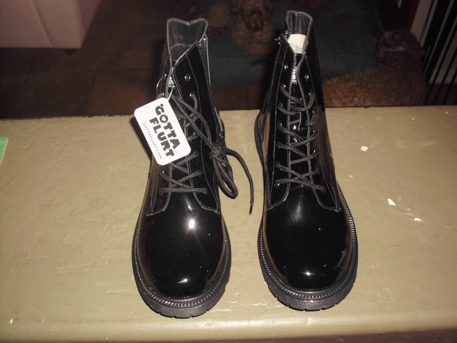 GOTTA FLURT BLACK PATENT LEATHER URBAN GROOVE HIPHOP COMBAT BOOTS SZ11 BRAND NEW