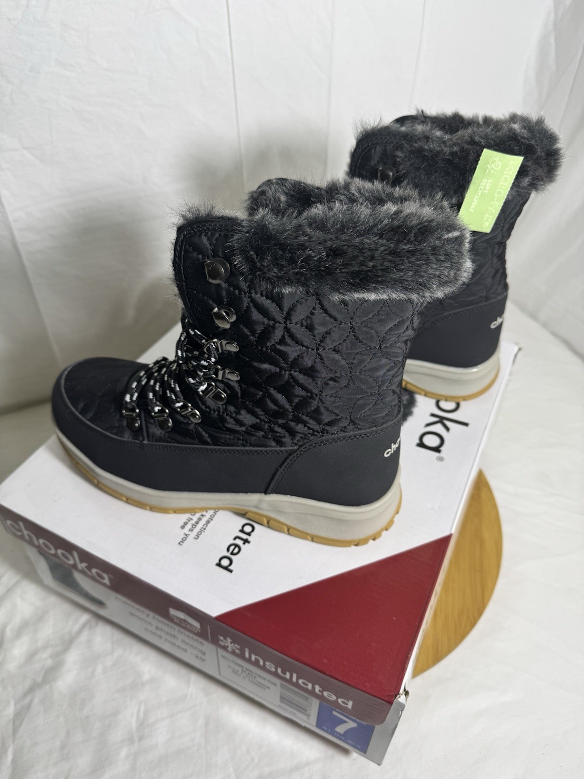 Chooka Belltown Mid Faux Fur Boots Women’s Size 7 Black Insulated Winter New