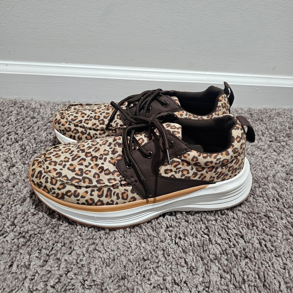 Leopard Print Ortho Comfoot Sneakers with Brown Laces