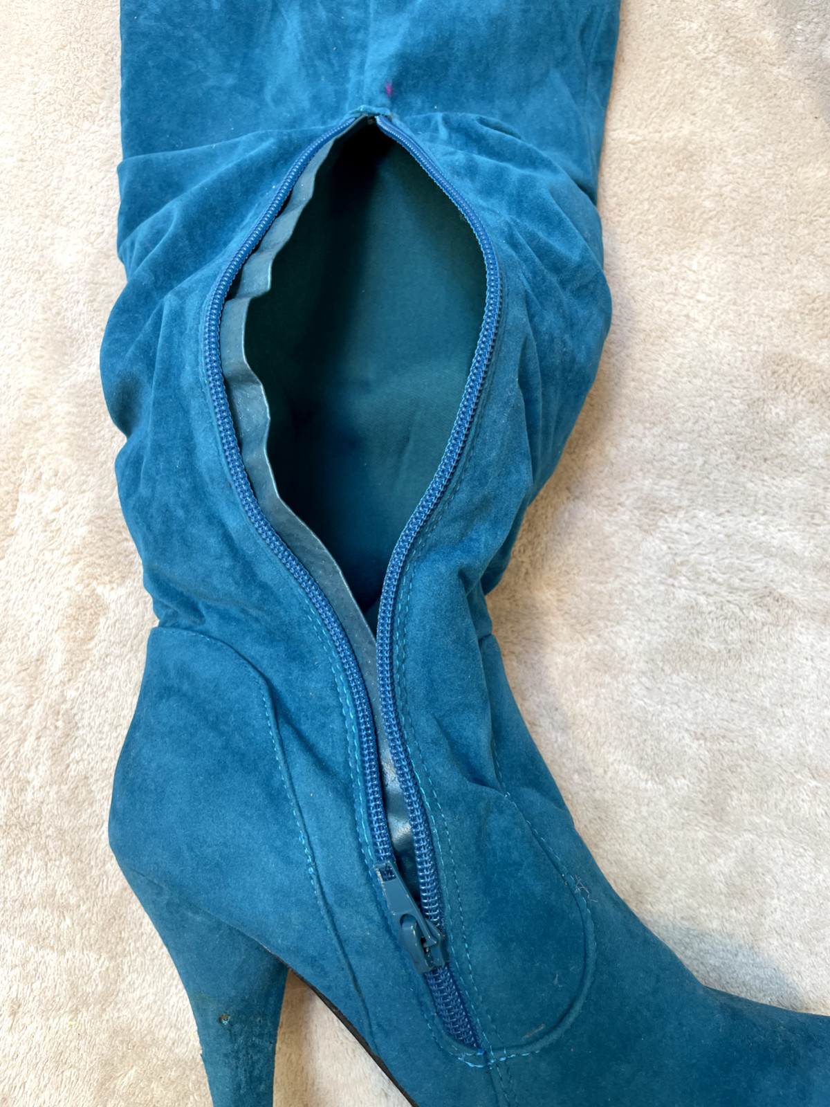 High Heels 18″ Knee-High 5.5″ Platform Stiletto Blue Faux Suede Zipper Sz7 Machi