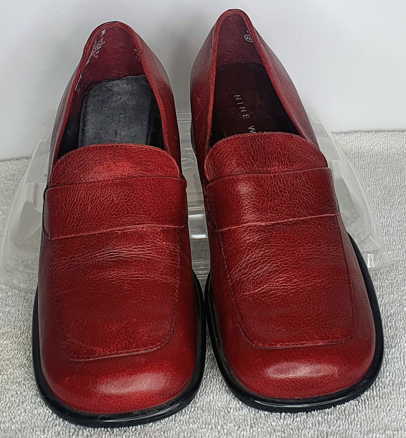 Nine West Penny Loafers Womens 8M Red Leather Block Heel Square Toe Classic VTG