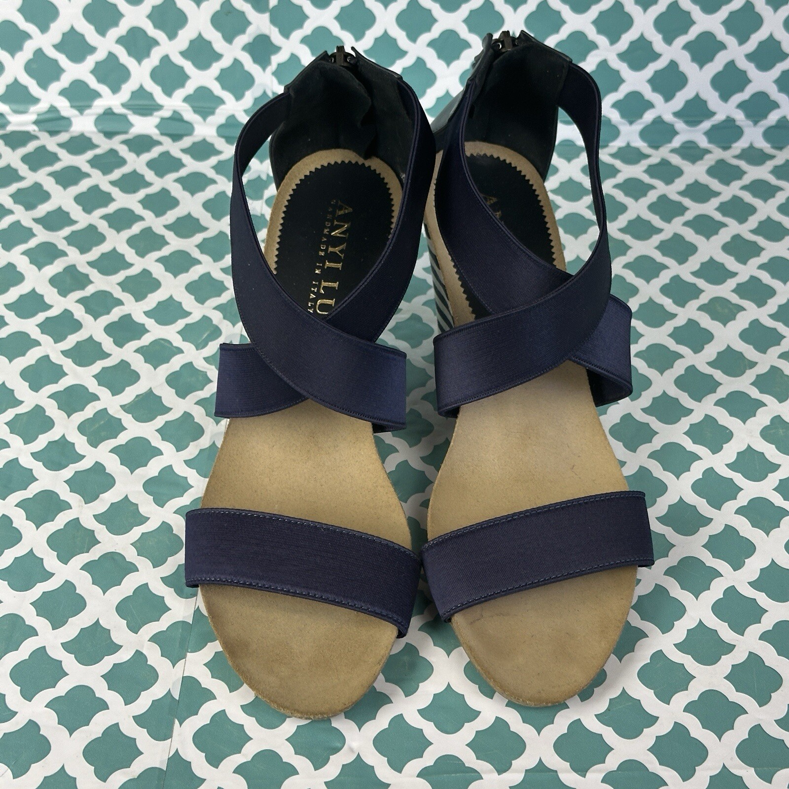 Anyi Lu Christina Wedges Women’s Size US 8.5 EU 39 Cork Heel Sandal Blue