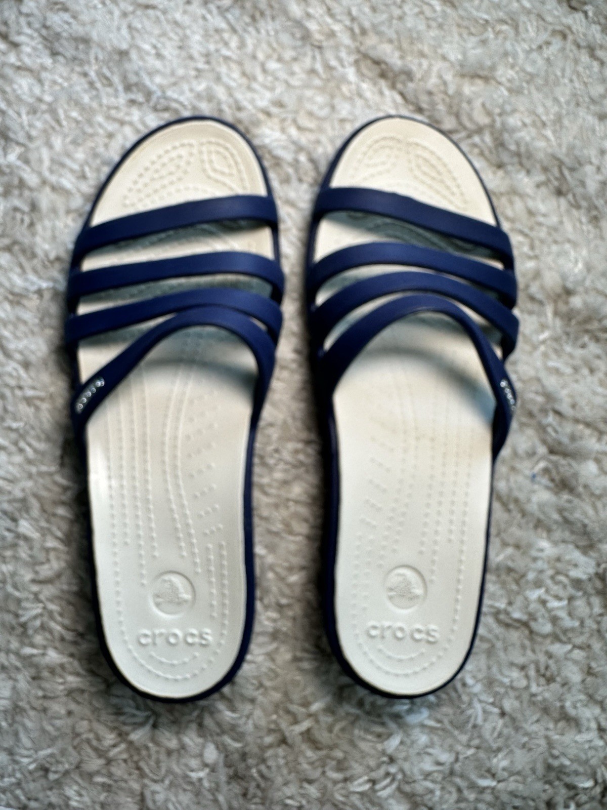 Crocs Rhonda Navy Blue Wedge Slip on Wedge Sandals Women’s size 9