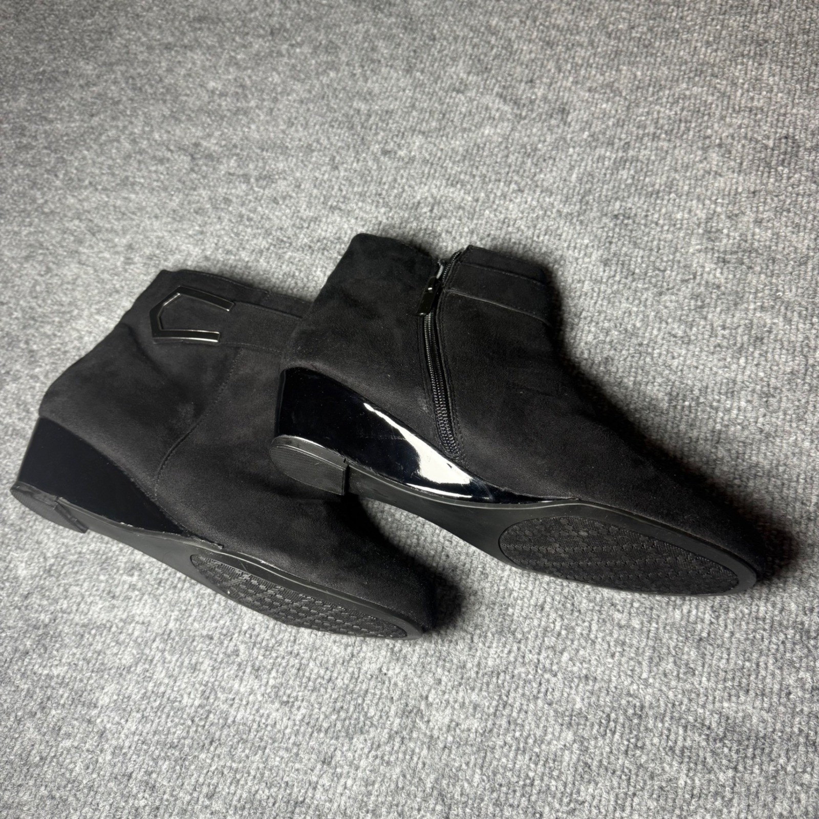 Black Ankle Boots IMPO Gander Wedge Heel Buckle Detail Comfortable Shoes