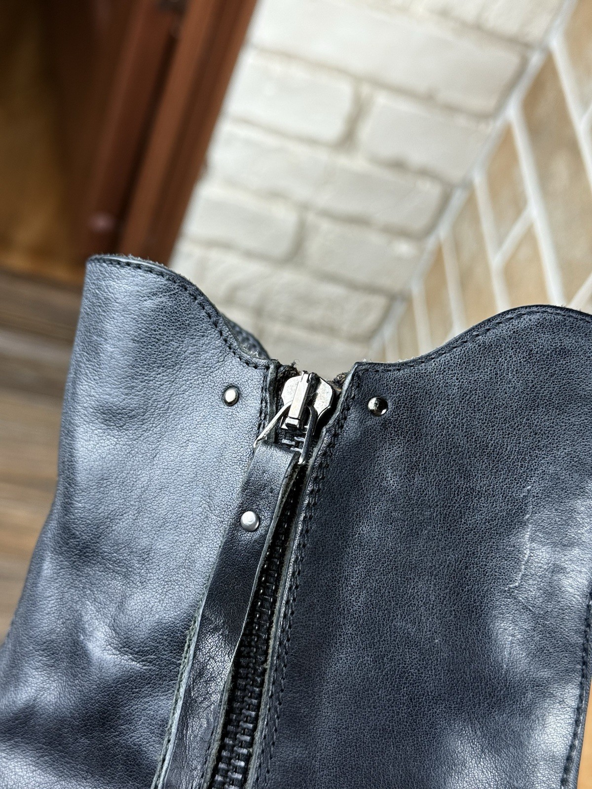 Woman’s MOMA Dark Blue Leather Zipper Ankle Boots Size US:10 EU:40