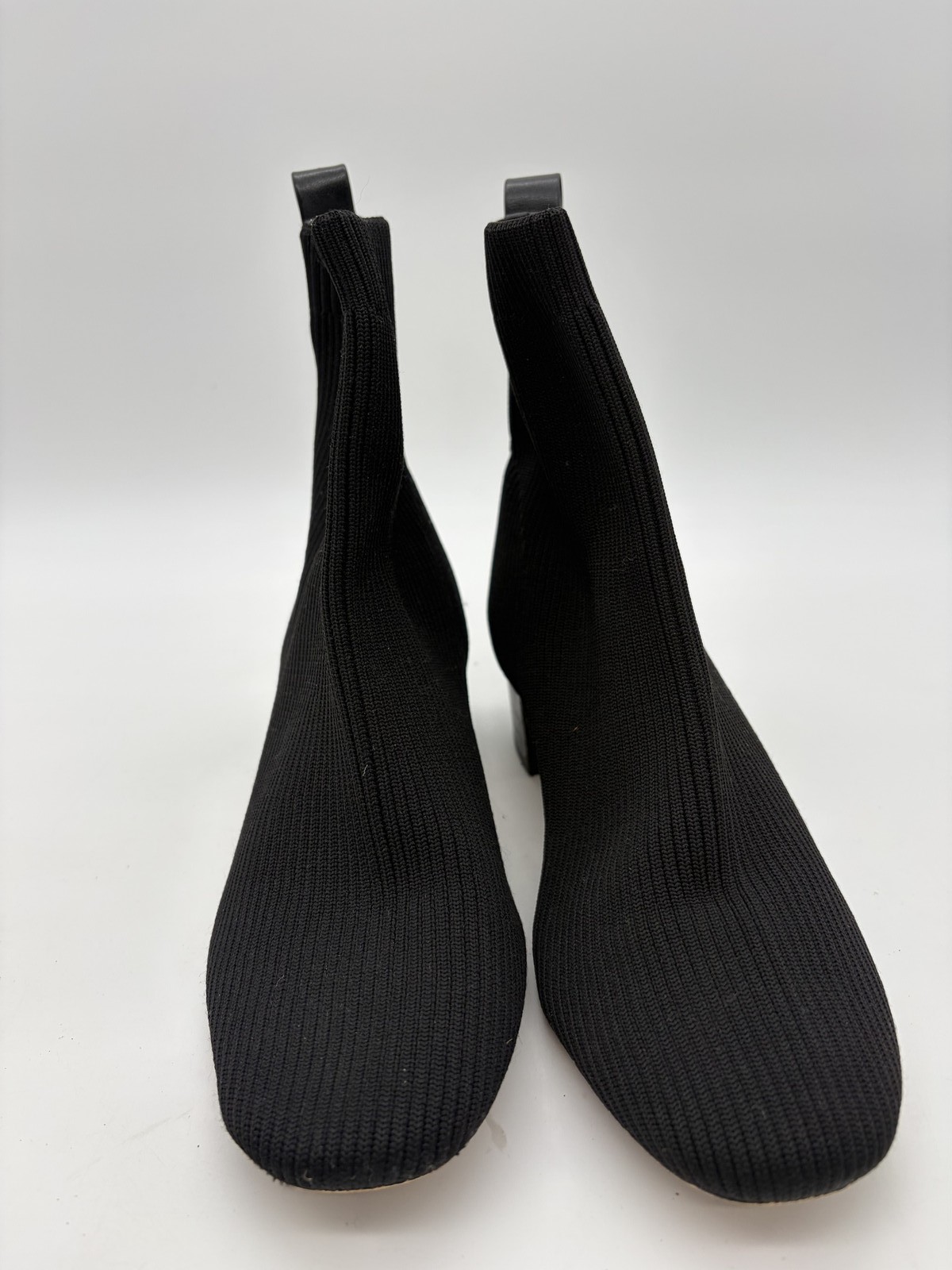 Black Knit Sock Booties Ankle Boots Block Heel Women’s Size 7.5 R-1