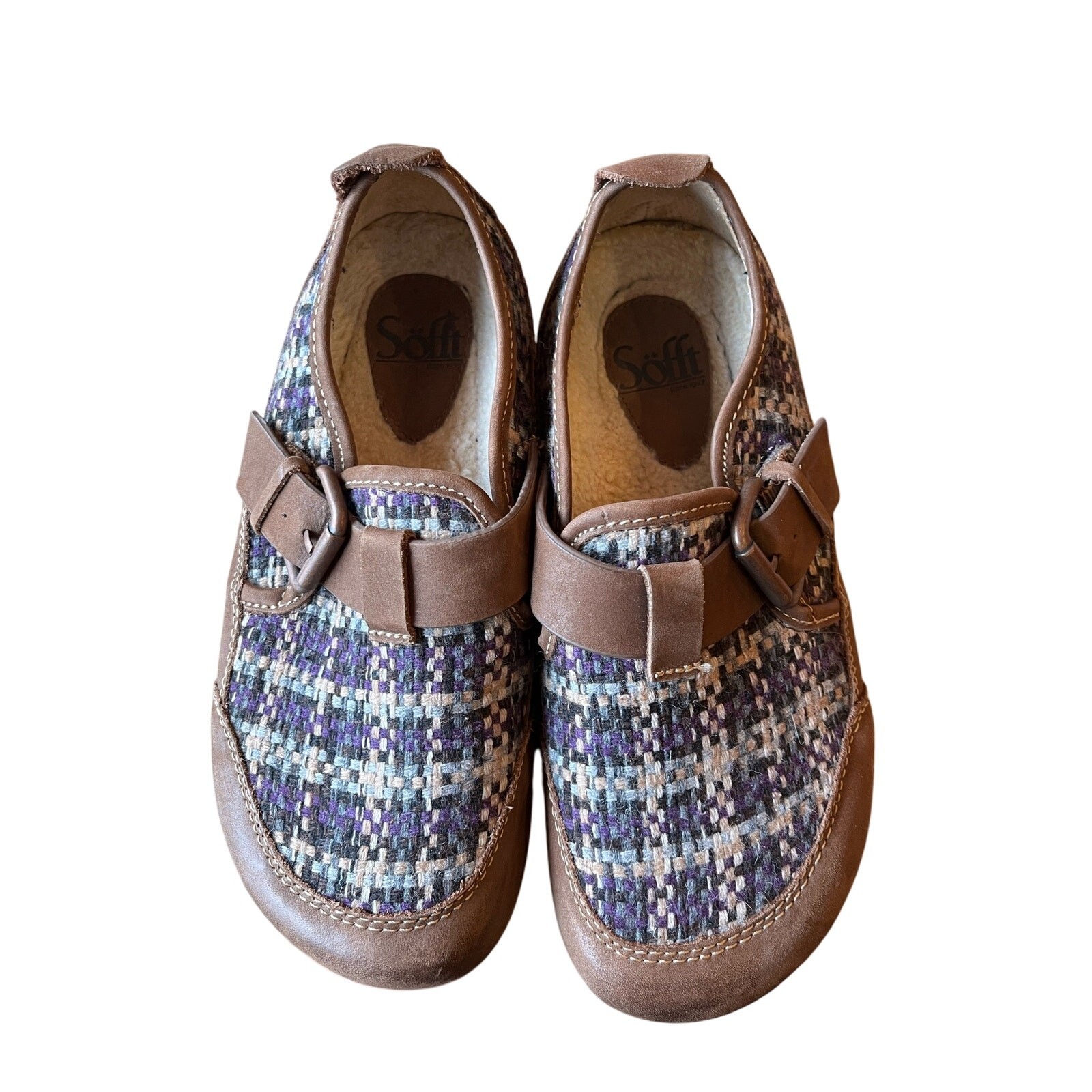 Sofft Slip On Shoes Women’s Size 6 Leather Tweed Shearling Lined Comfort P;aid